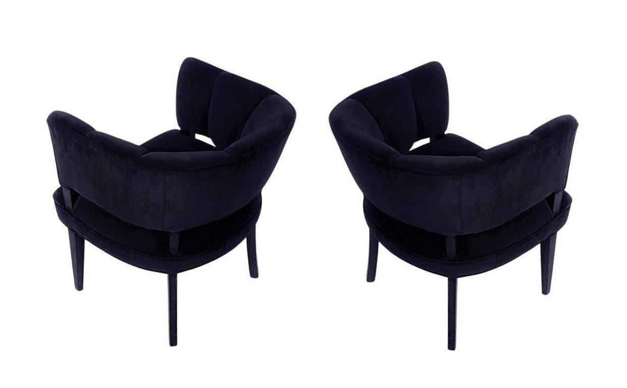 Pair of Streamlined Channel Tufted Barrel Chairs For Sale 6