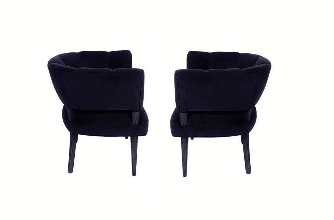 American Pair of Streamlined Channel Tufted Barrel Chairs For Sale