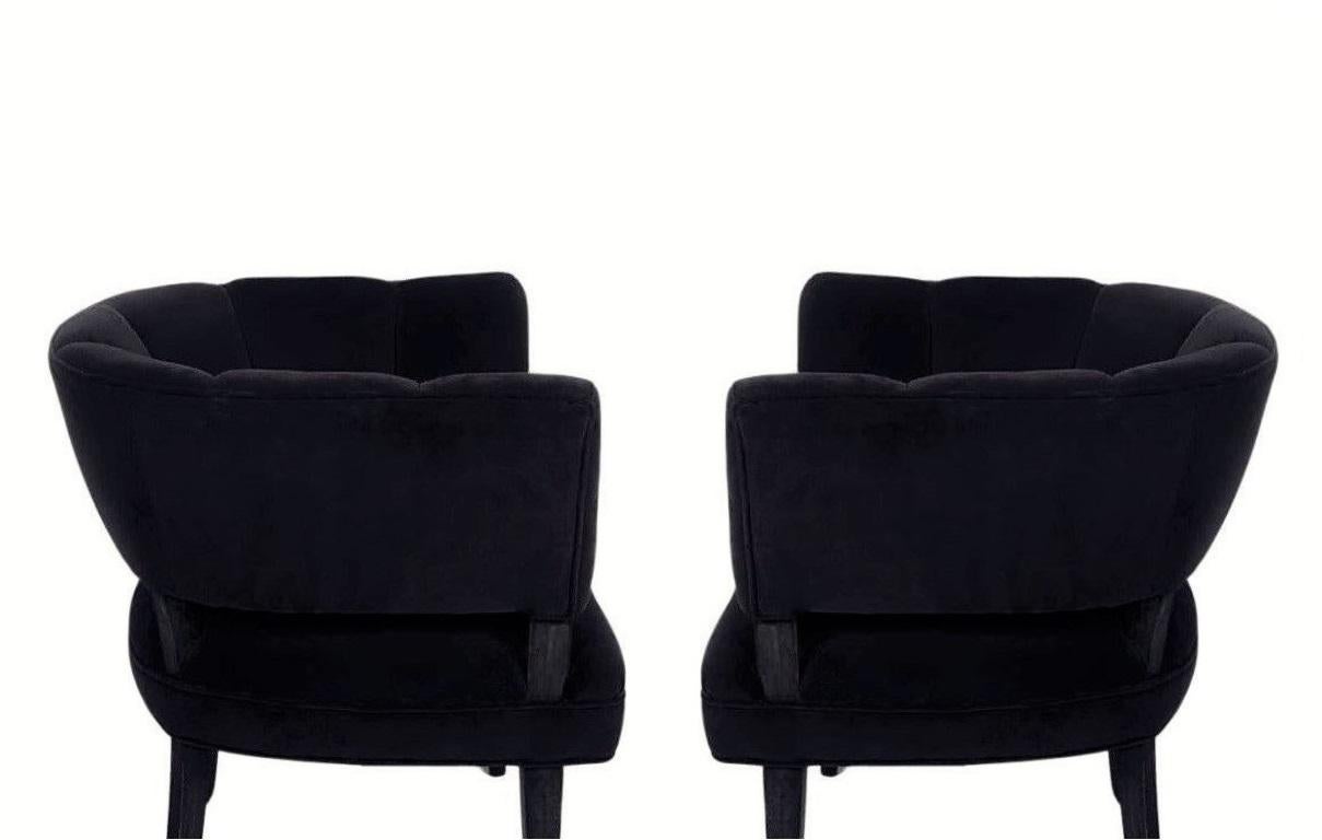 Pair of Streamlined Channel Tufted Barrel Chairs In Excellent Condition For Sale In Dallas, TX