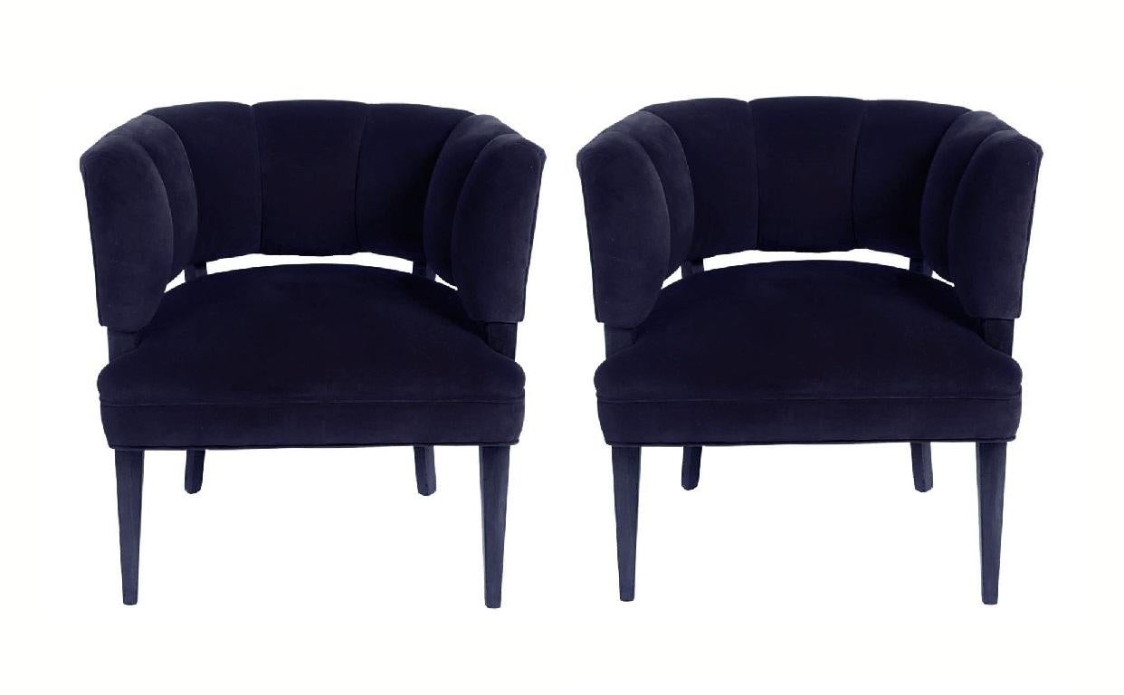 20th Century Pair of Streamlined Channel Tufted Barrel Chairs For Sale