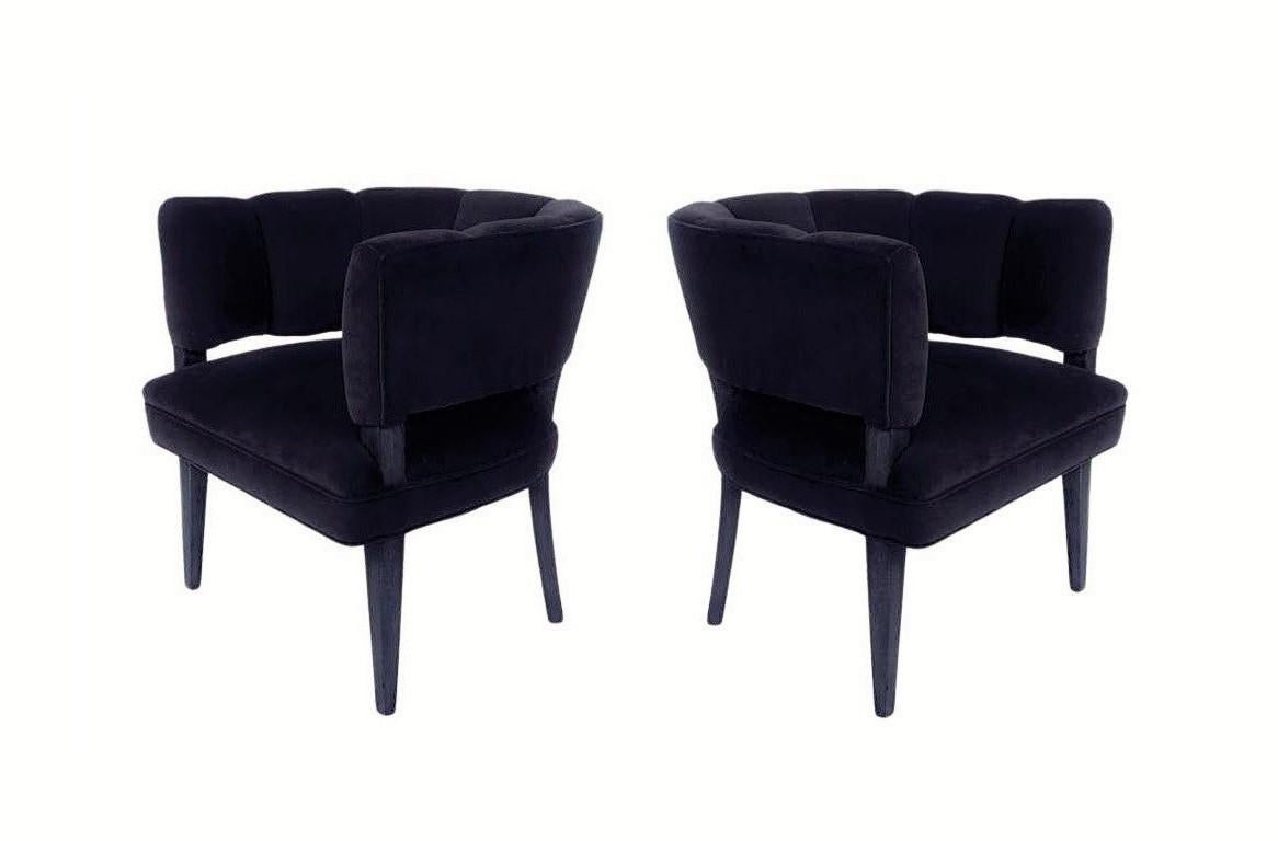 Pair of Streamlined Channel Tufted Barrel Chairs For Sale 1