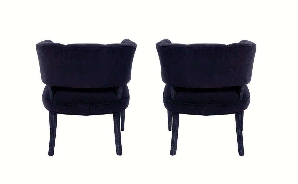 Pair of Streamlined Channel Tufted Barrel Chairs For Sale 3