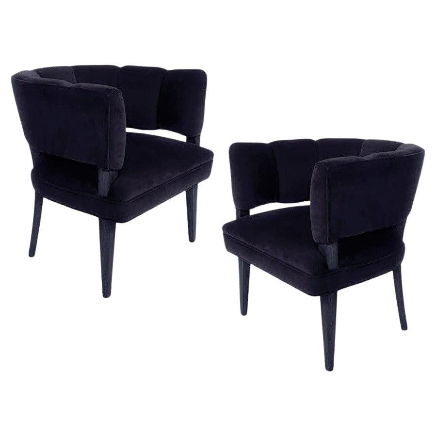 Pair of Streamlined Channel Tufted Barrel Chairs For Sale