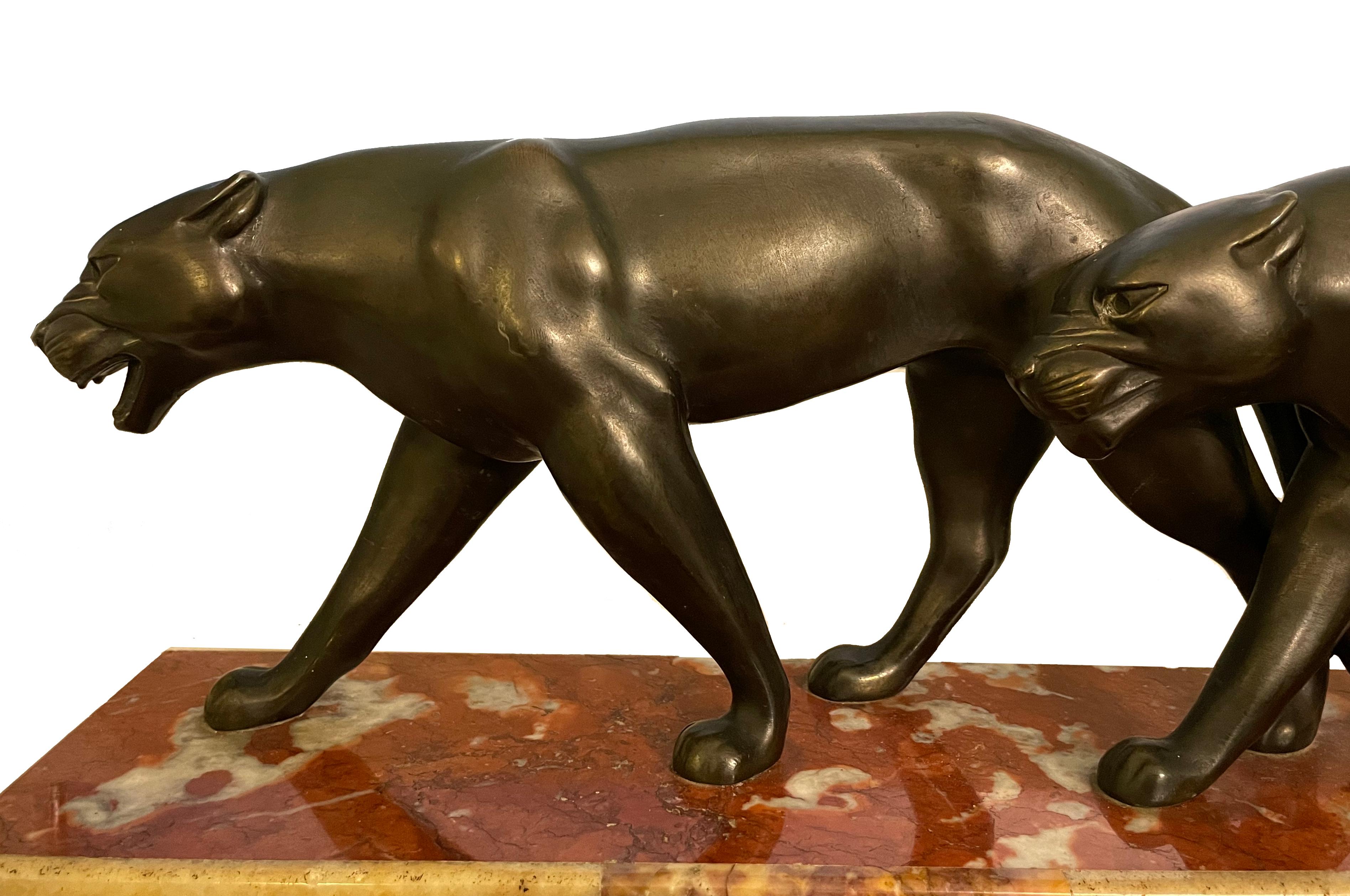 Bronze Pair of striding panthers en vente