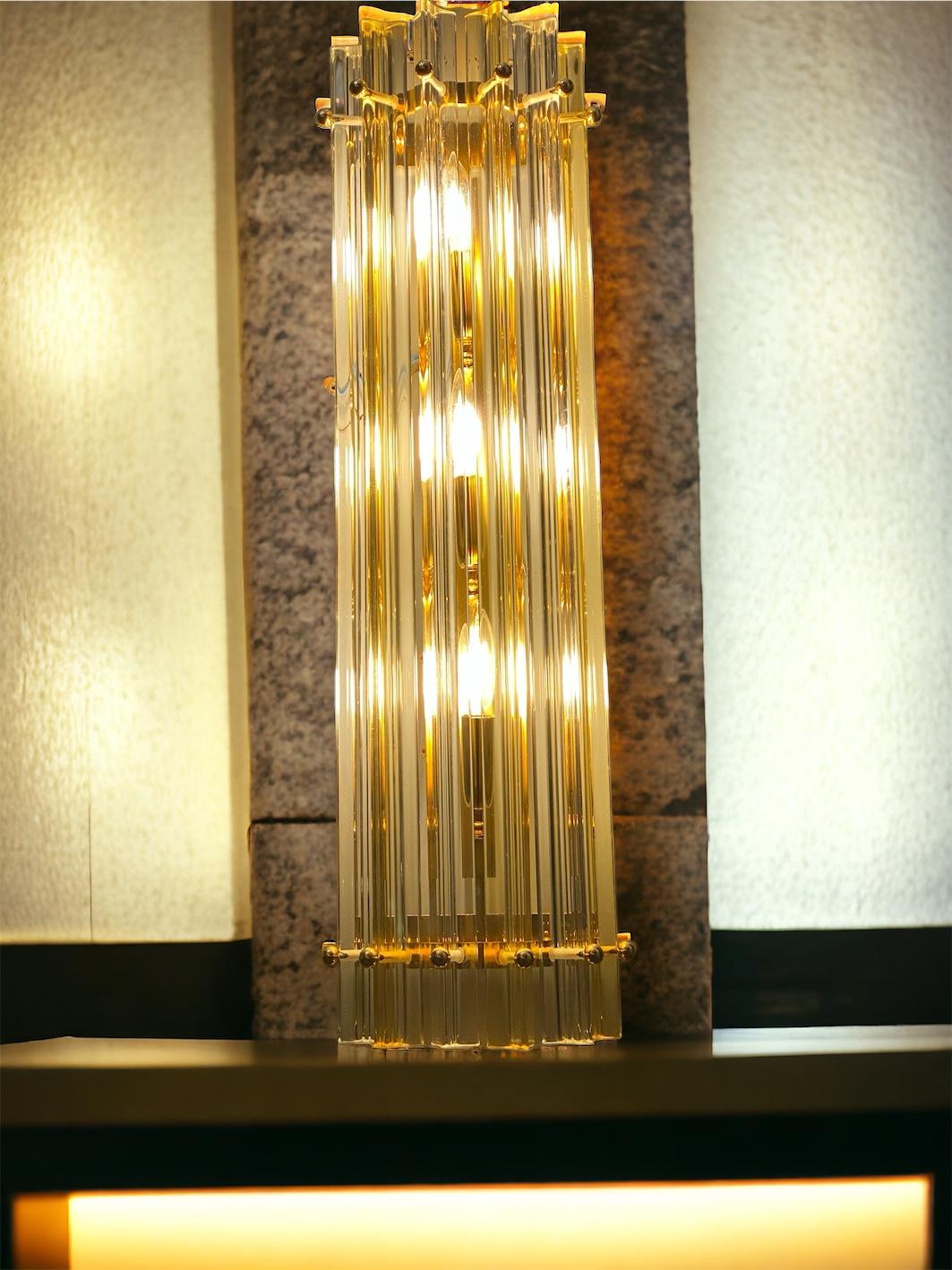 Cut Glass Pair of Striking Contemporary Crystal Prism Wall Sconces  For Sale