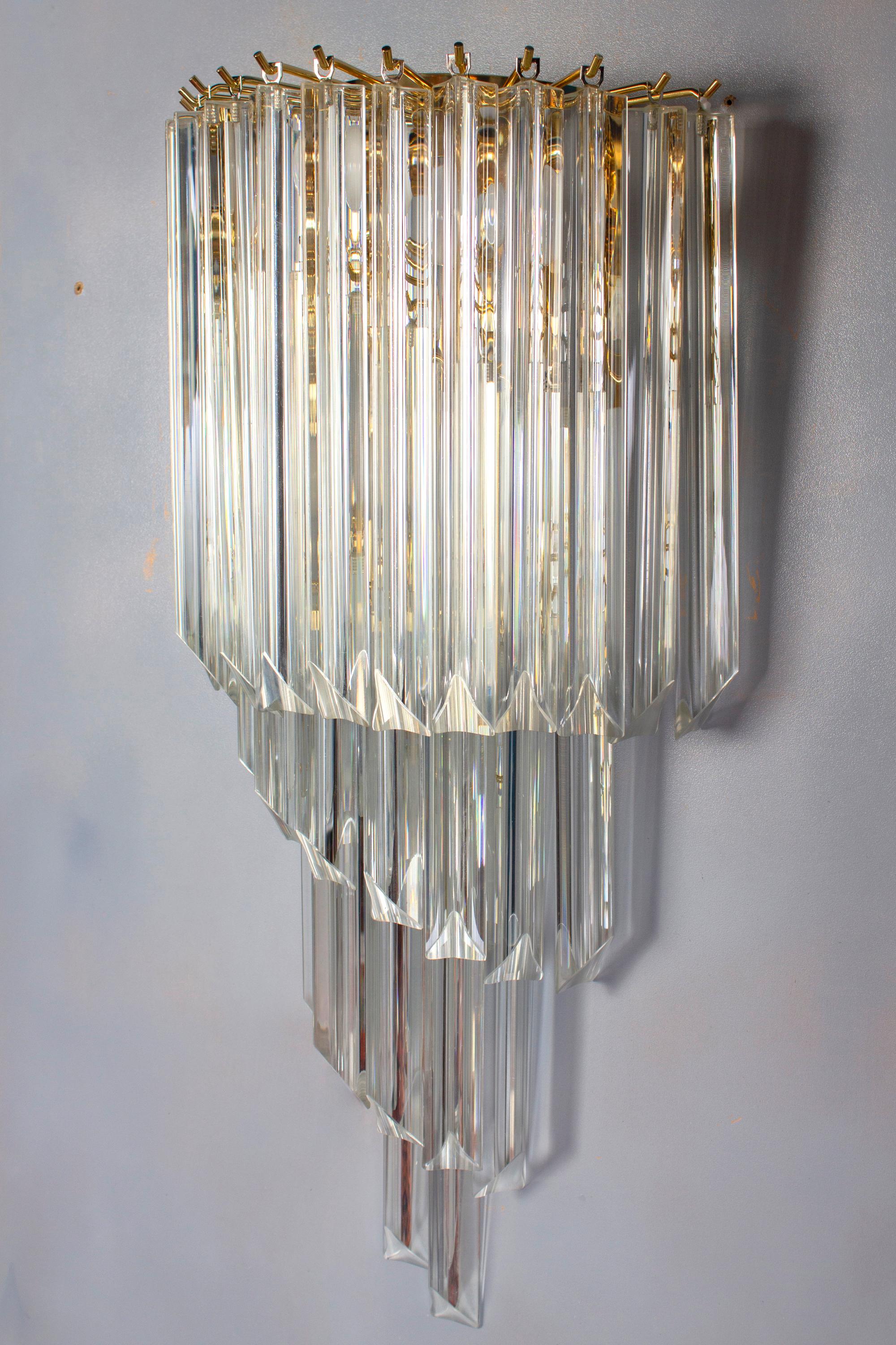 Modern Pair of Striking Crystal Prism Wall Sconces, 1980  For Sale