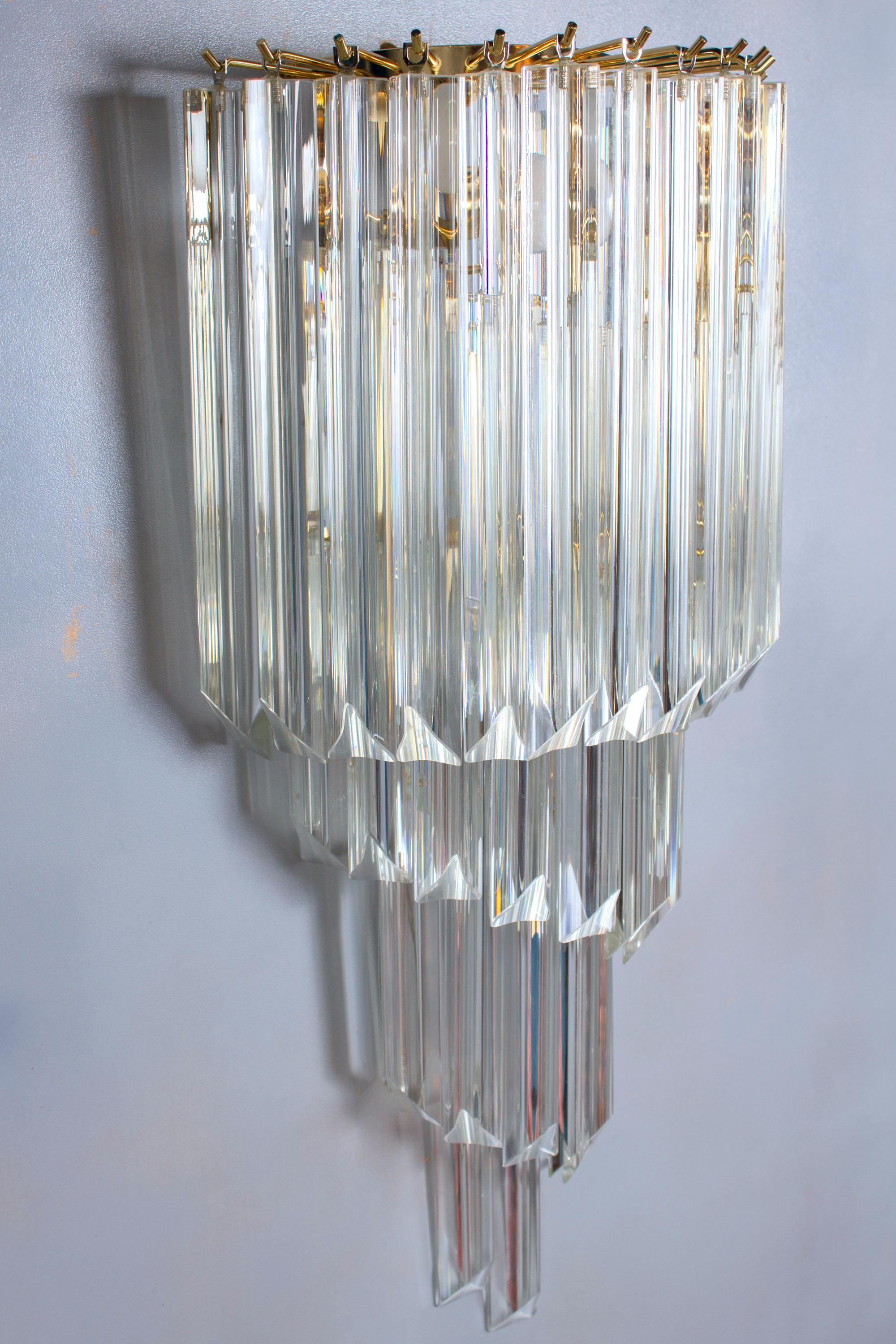 Italian Pair of Striking Crystal Prism Wall Sconces, 1980  For Sale