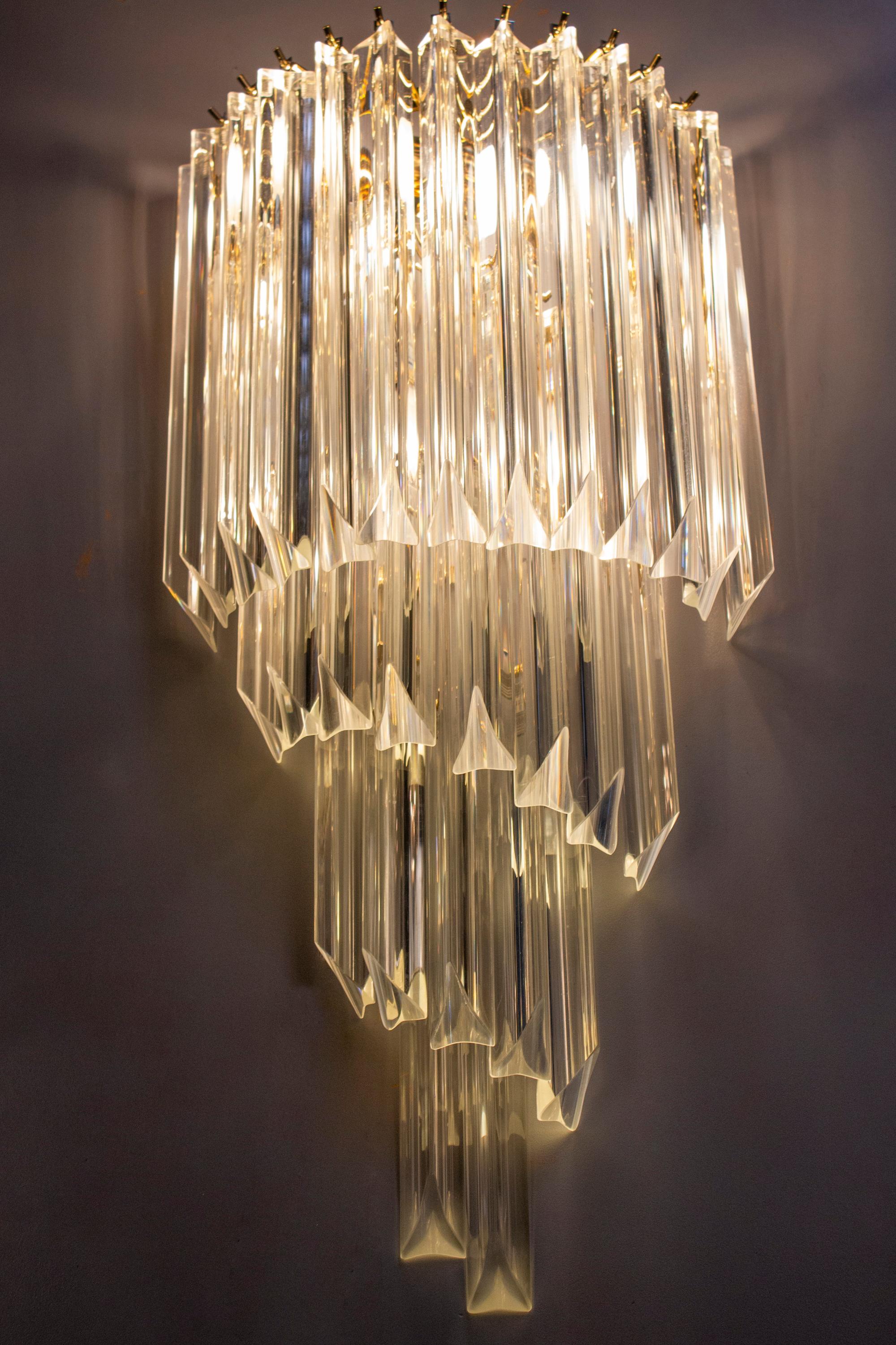 20th Century Pair of Striking Crystal Prism Wall Sconces, 1980  For Sale