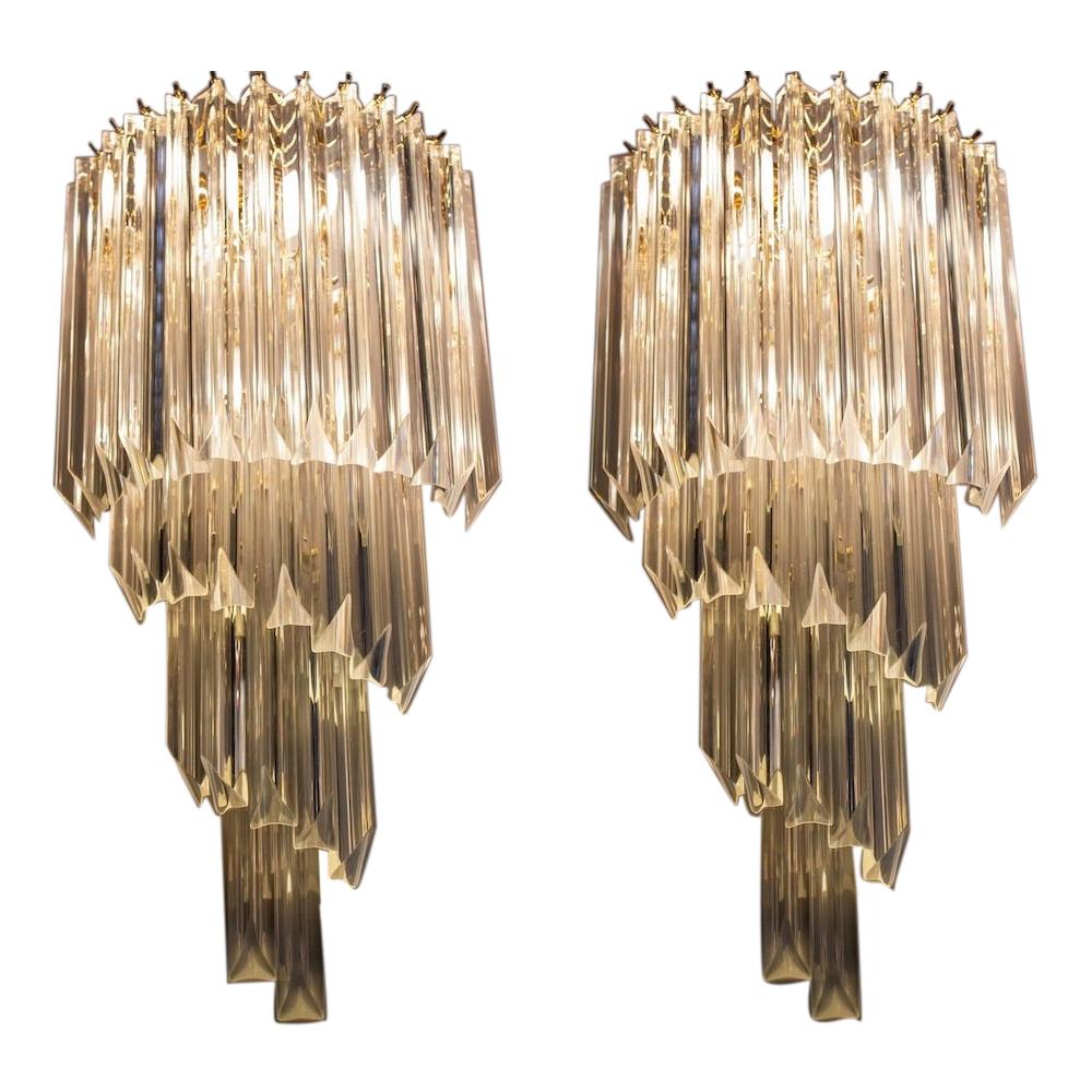 Pair of Striking Crystal Prism Wall Sconces, 1980  For Sale