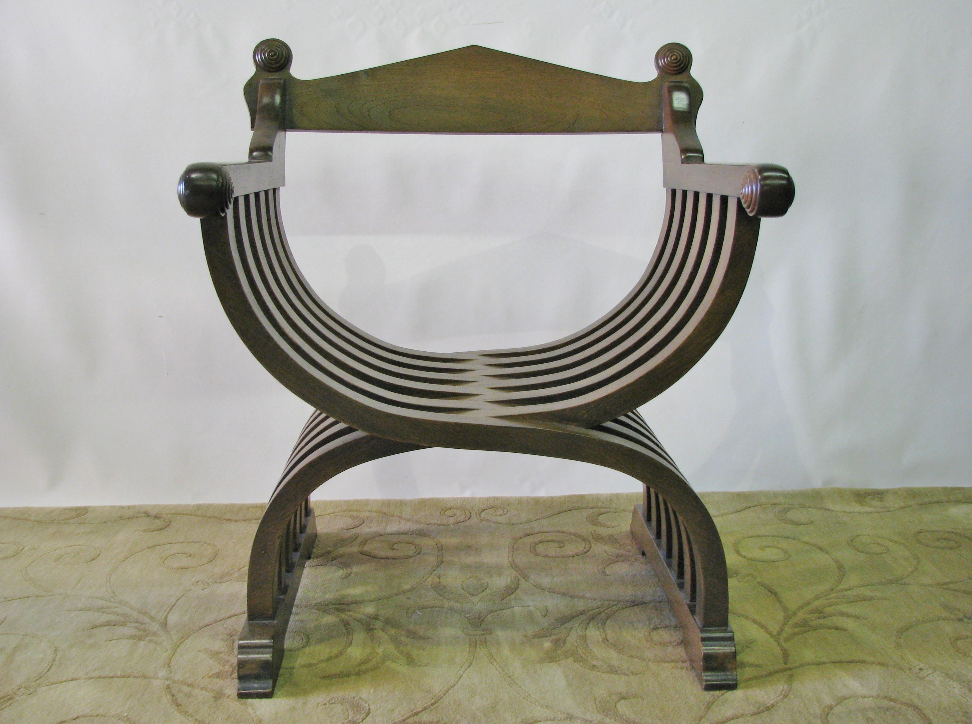 American Pair of Striking, Generously Scaled 1960s Walnut Savonarola Chairs For Sale