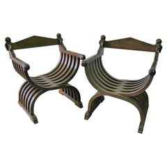 Vintage Pair of Striking, Generously Scaled 1960s Walnut Savonarola Chairs