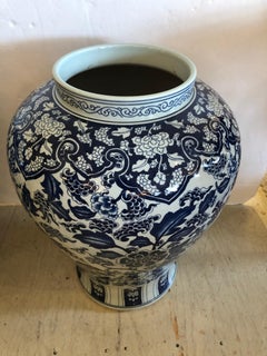 Pair of Striking Large Blue and White Chinese Vases Temple Jars
