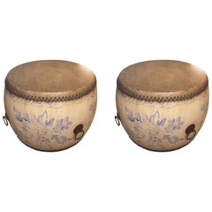 Pair of Striking Large Drum End Tables