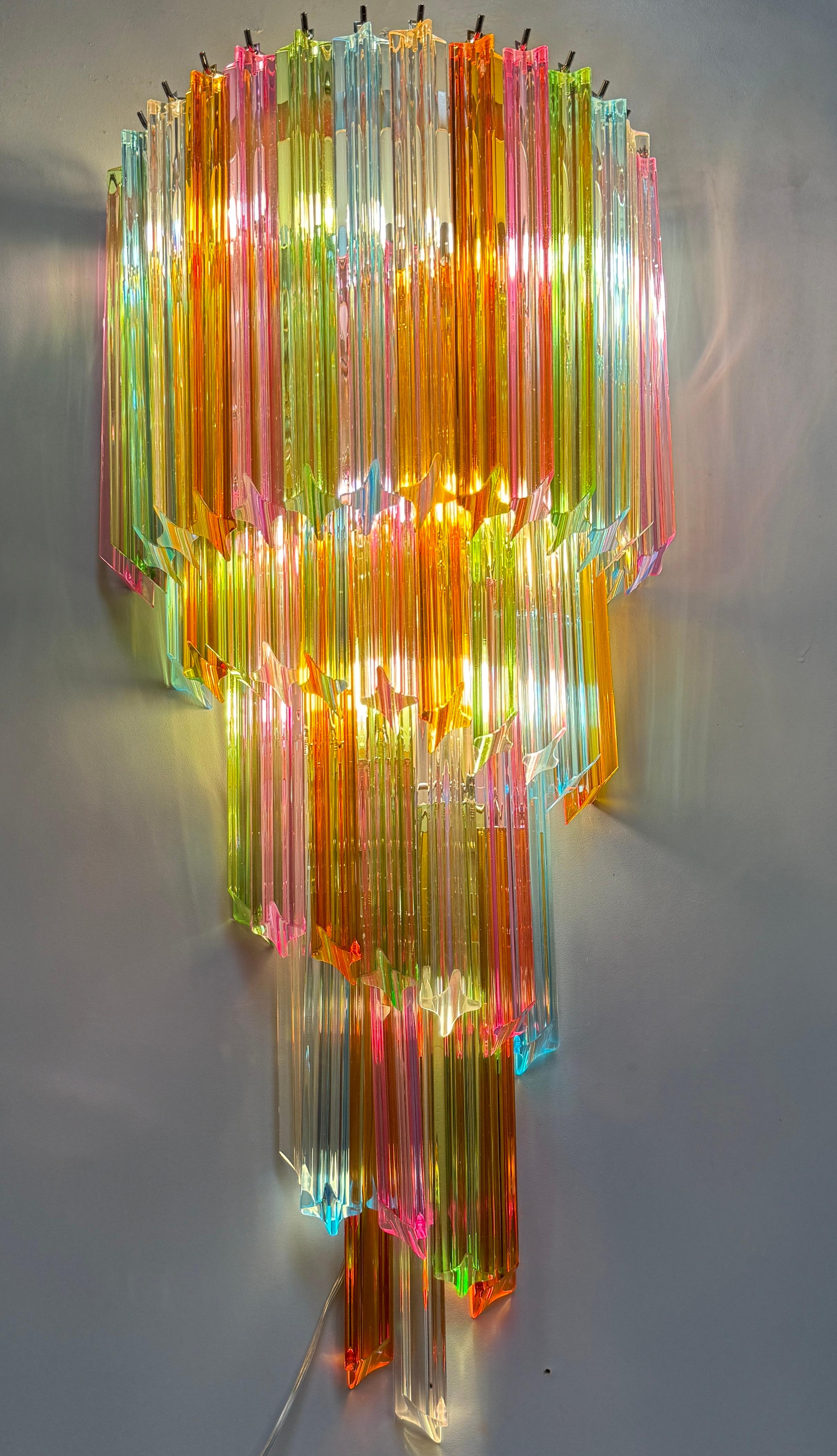 Italian Pair of Striking Multicolor Contemporary Crystal Prism Wall Sconces Vortigo For Sale