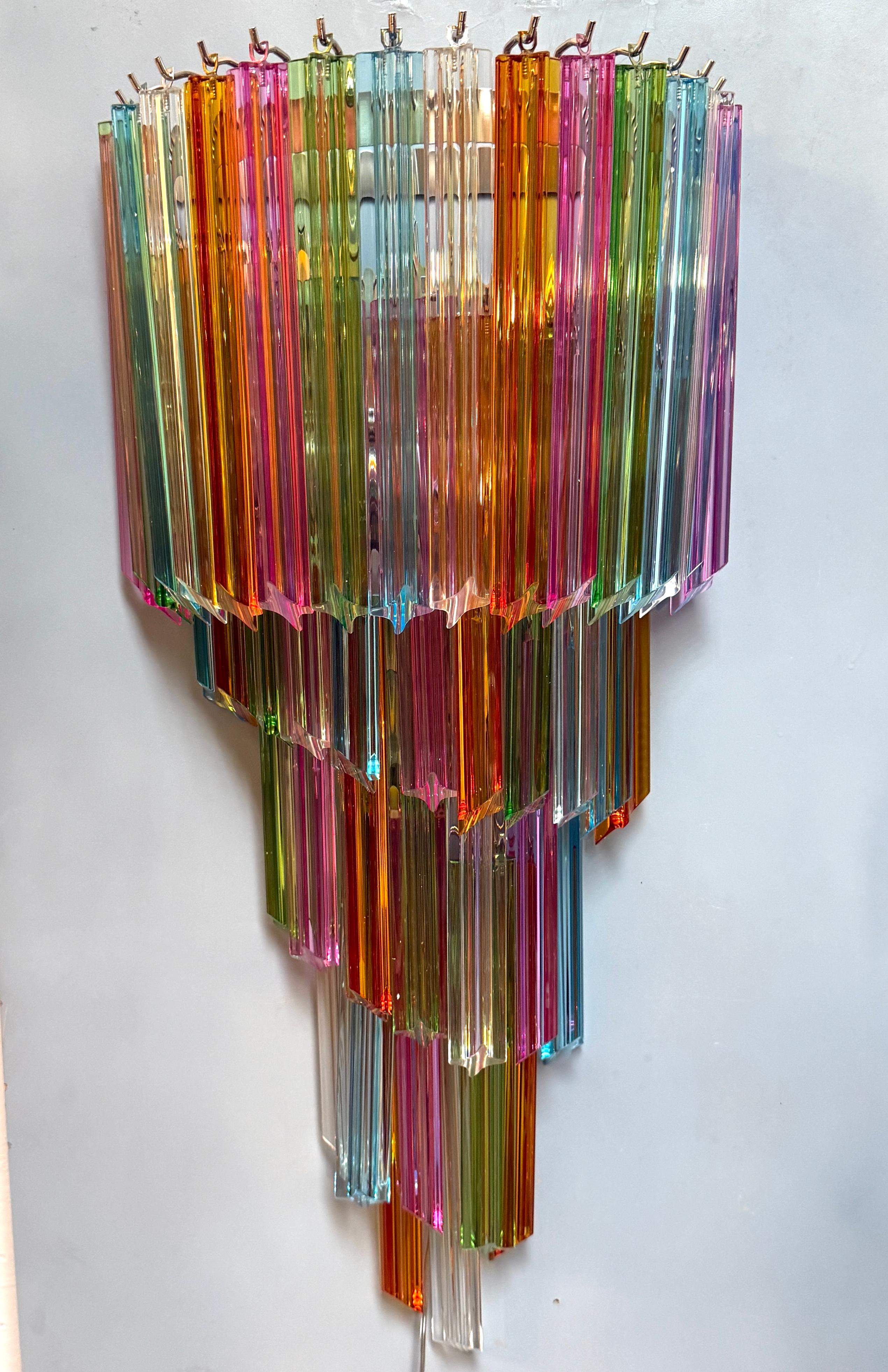 Pair of Striking Multicolor Contemporary Crystal Prism Wall Sconces Vortigo In New Condition For Sale In Rome, IT