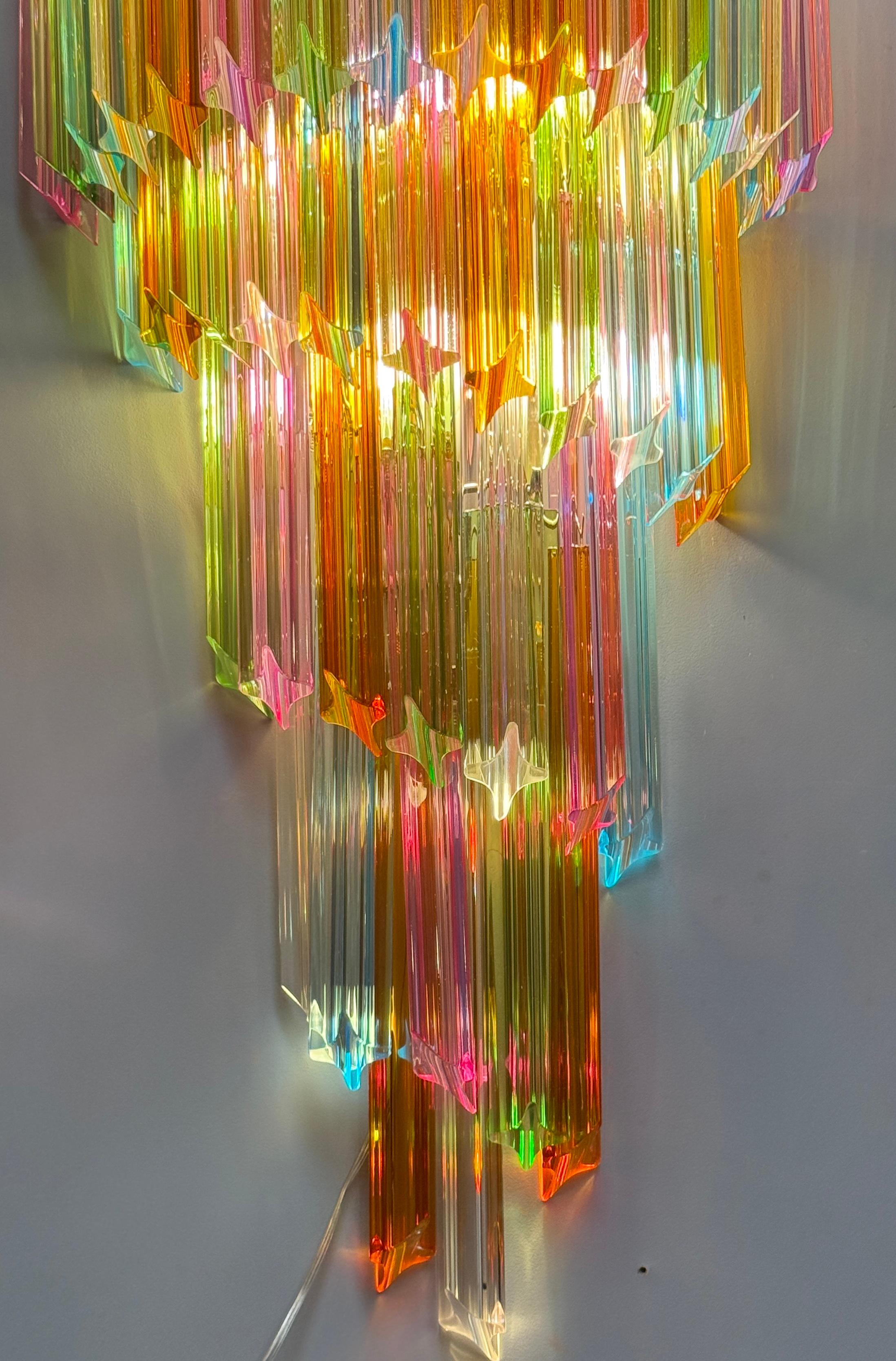 Cut Glass Pair of Striking Multicolor Contemporary Crystal Prism Wall Sconces Vortigo For Sale