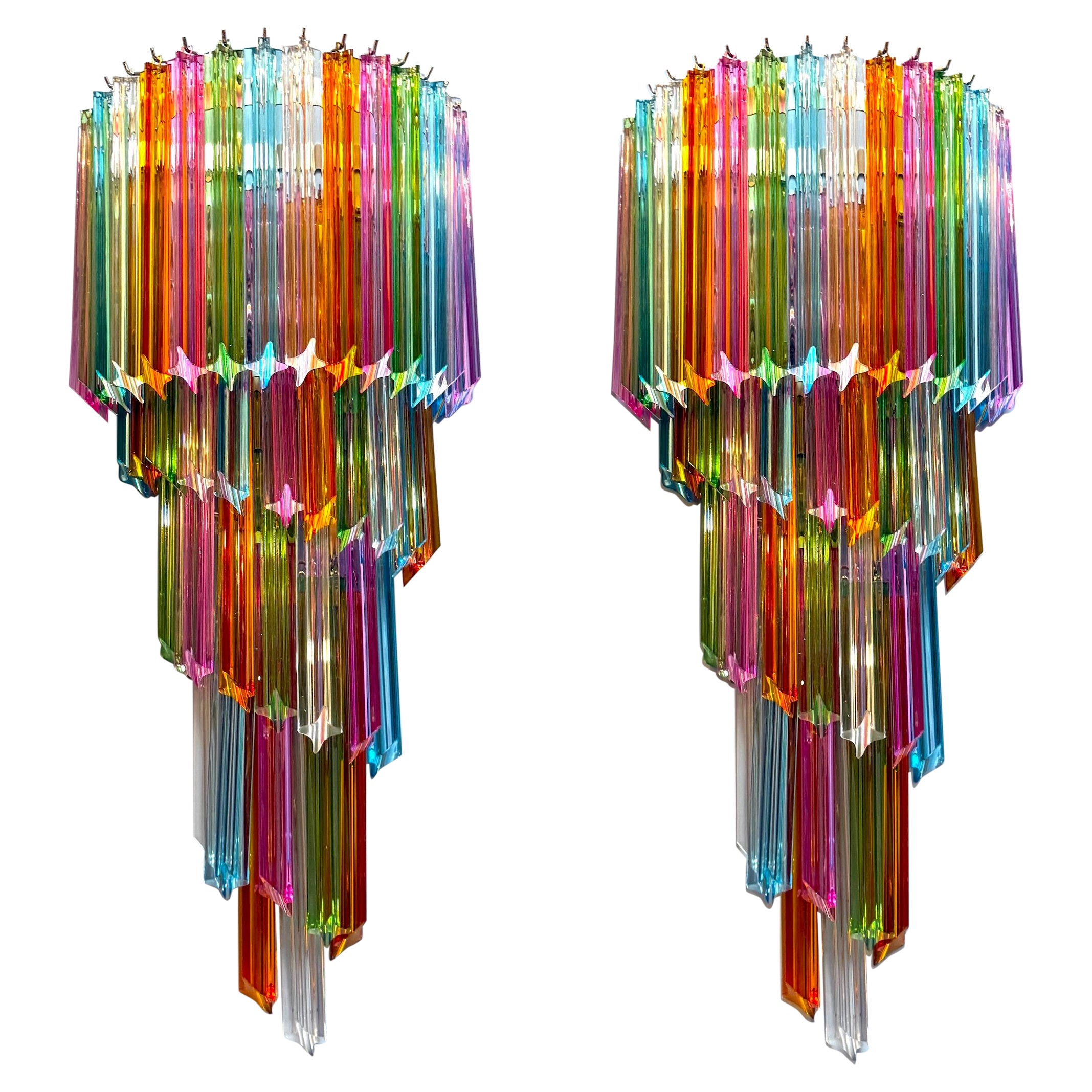 Pair of Striking Multicolor Contemporary Crystal Prism Wall Sconces Vortigo For Sale
