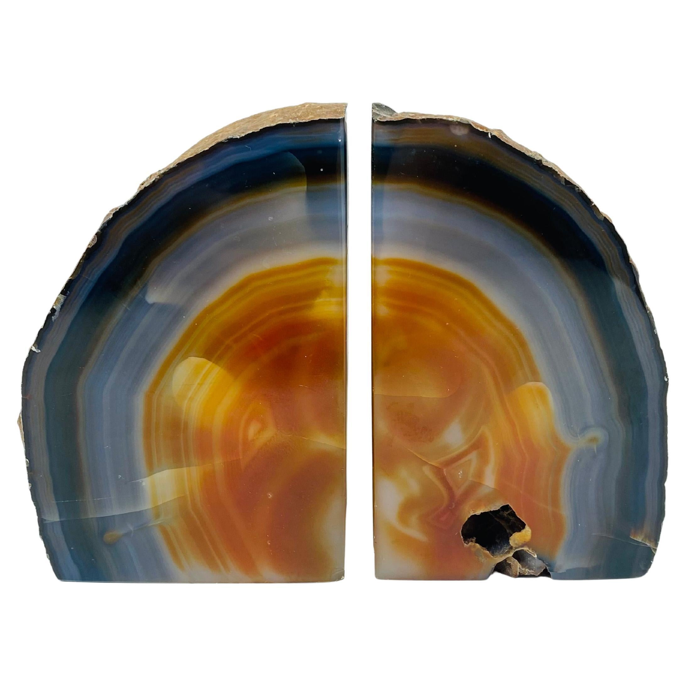Pair of Striking Polished Agate Geode Bookends