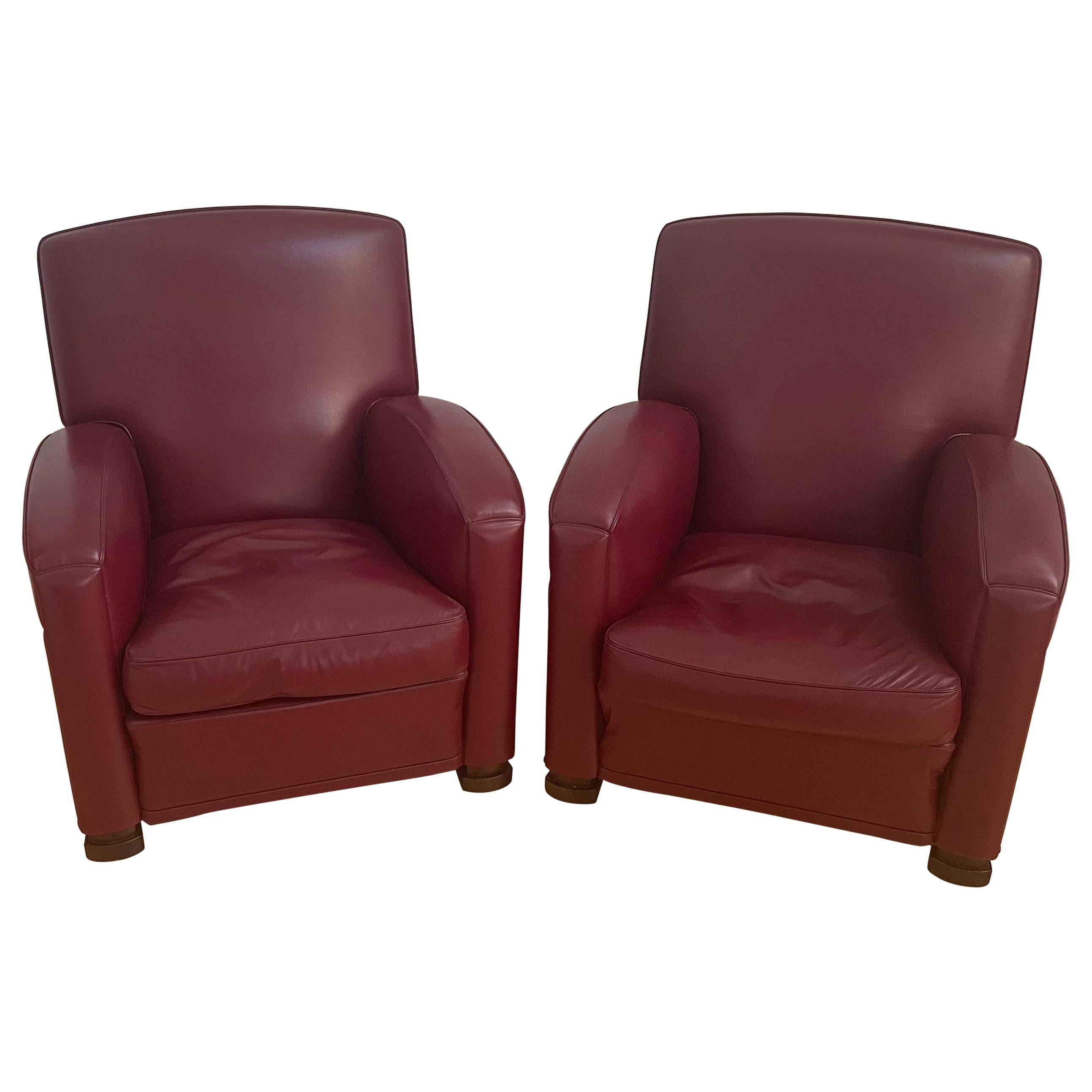 Pair of Striking "Tabarin" Chairs in Red Bordeaux Leather by Poltrona Frau