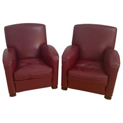 Pair of Striking "Tabarin" Chairs in Red Bordeaux Leather by Poltrona Frau