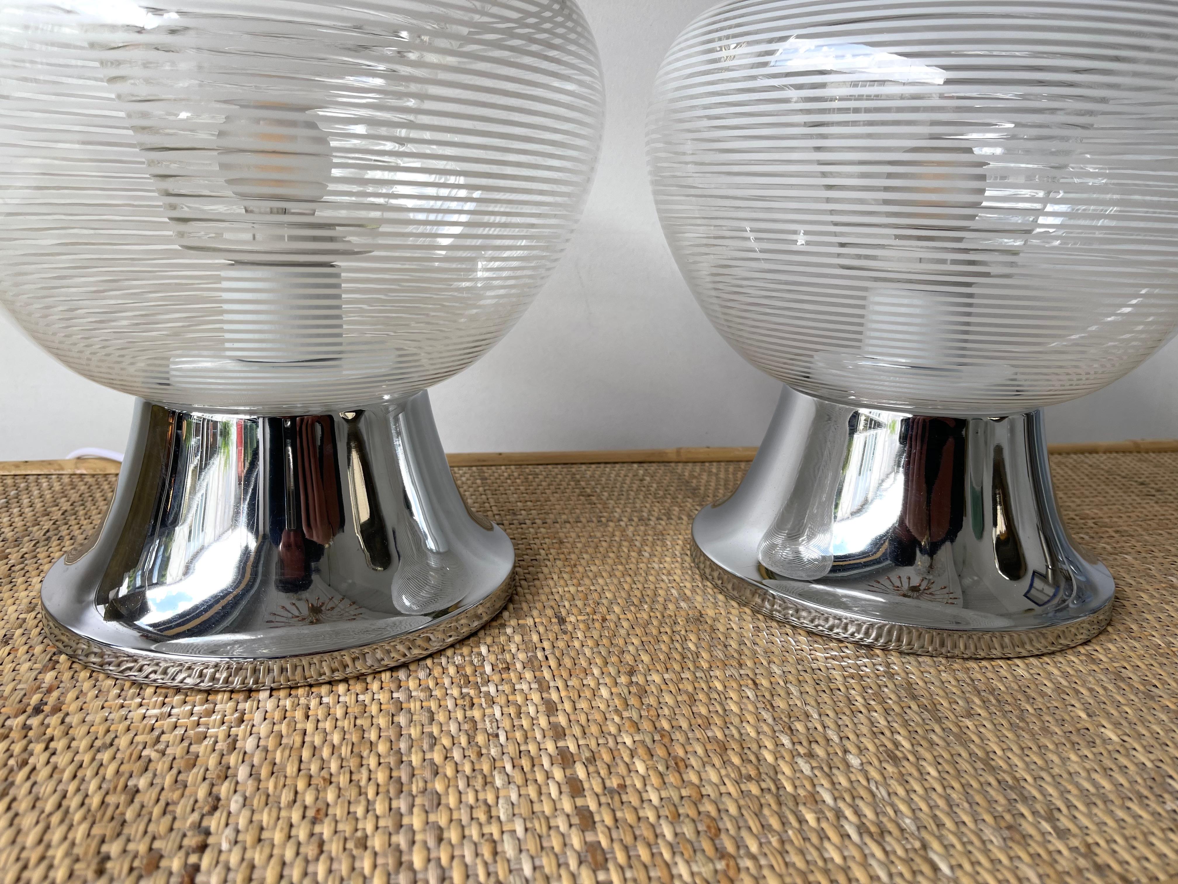 Pair of Stripe Murano Glass and Metal Chrome Lamps by VeArt, Italy, 1970s For Sale 5