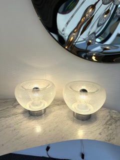 Pair of Stripe Murano Glass and Metal Chrome Lamps by VeArt, Italy, 1970s