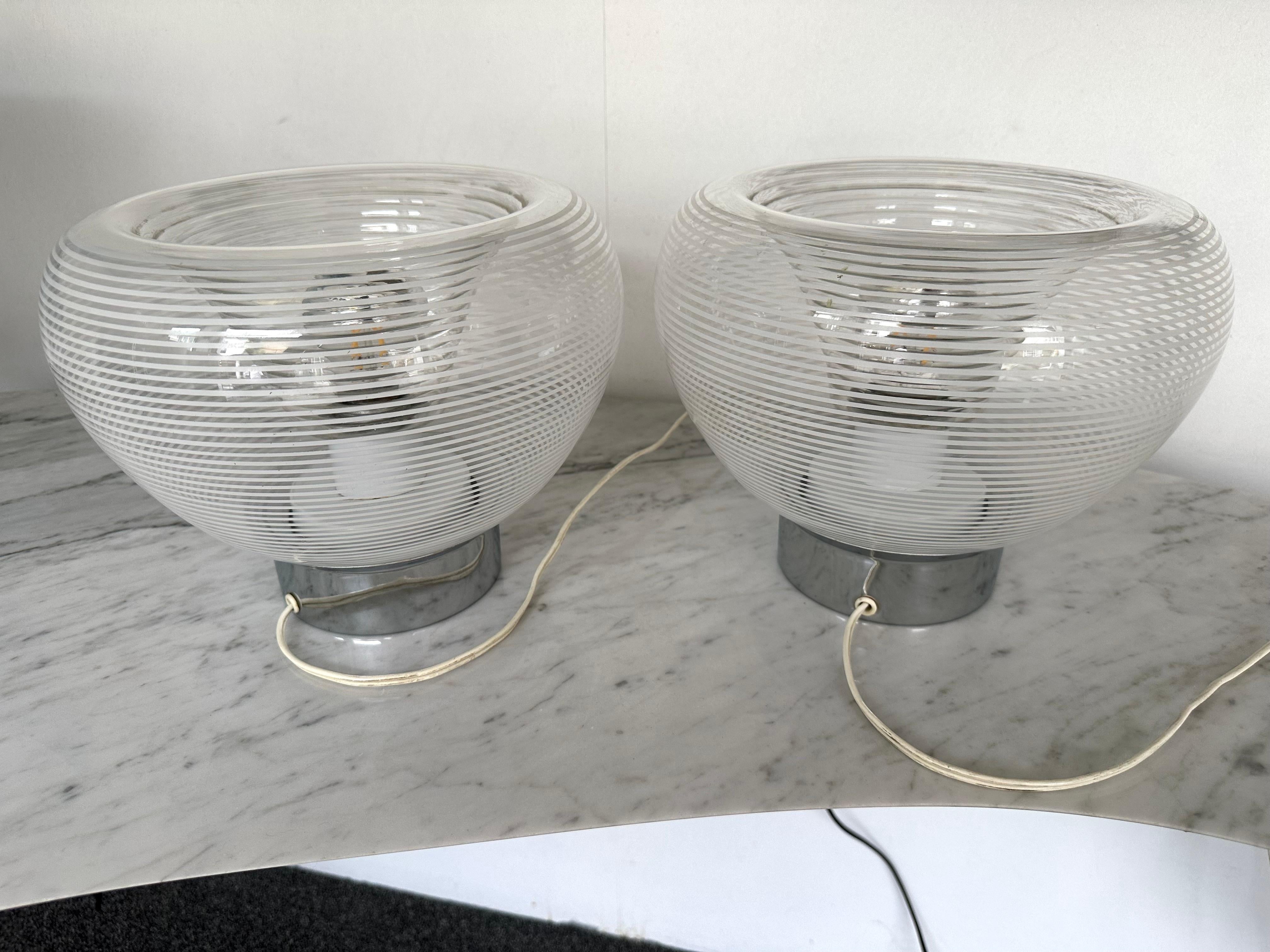 Pair of Stripe Murano Glass and Metal Chrome Lamps by VeArt, Italy, 1970s In Good Condition For Sale In SAINT-OUEN, FR