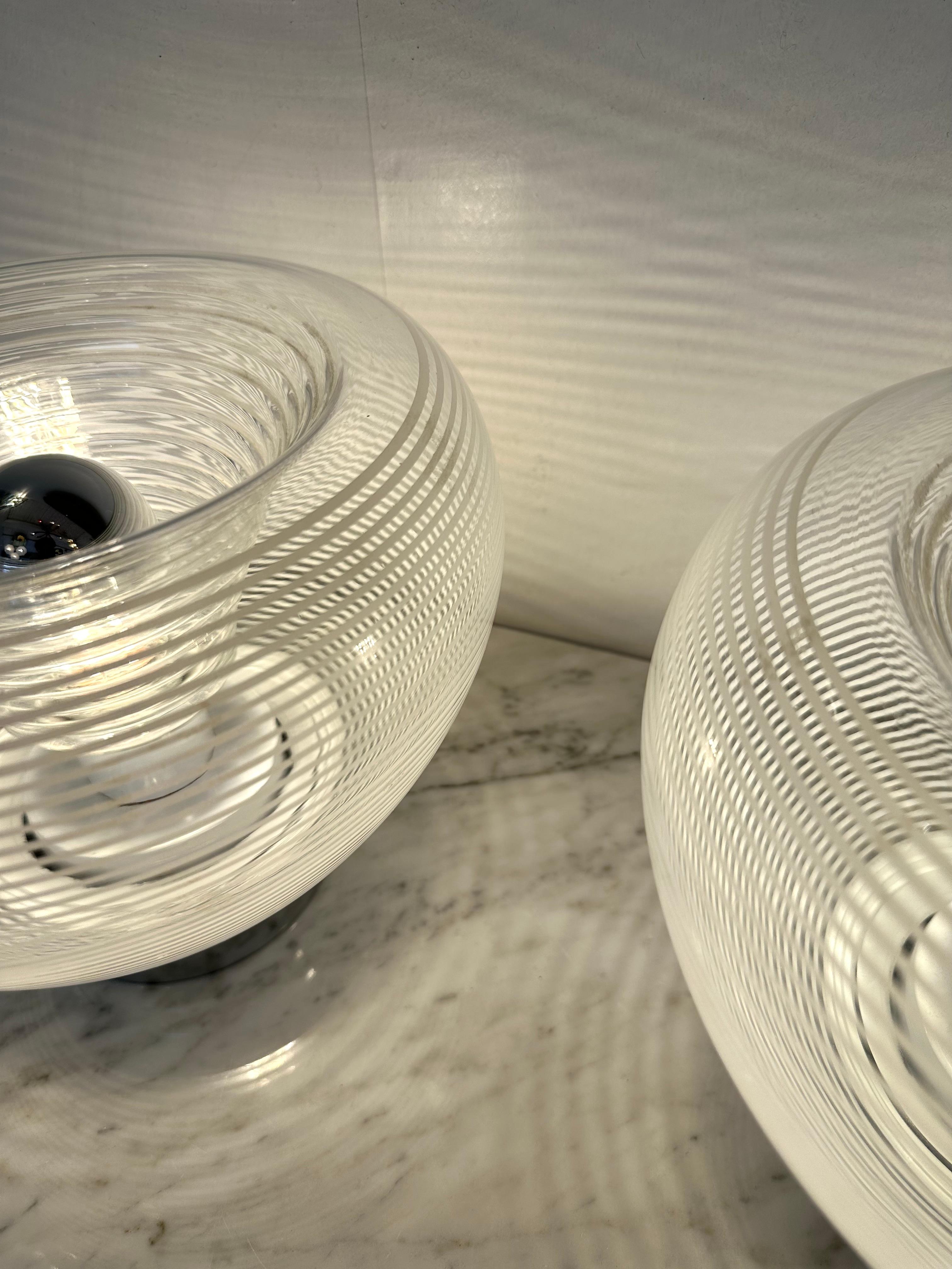 Pair of Stripe Murano Glass and Metal Chrome Lamps by VeArt, Italy, 1970s For Sale 1