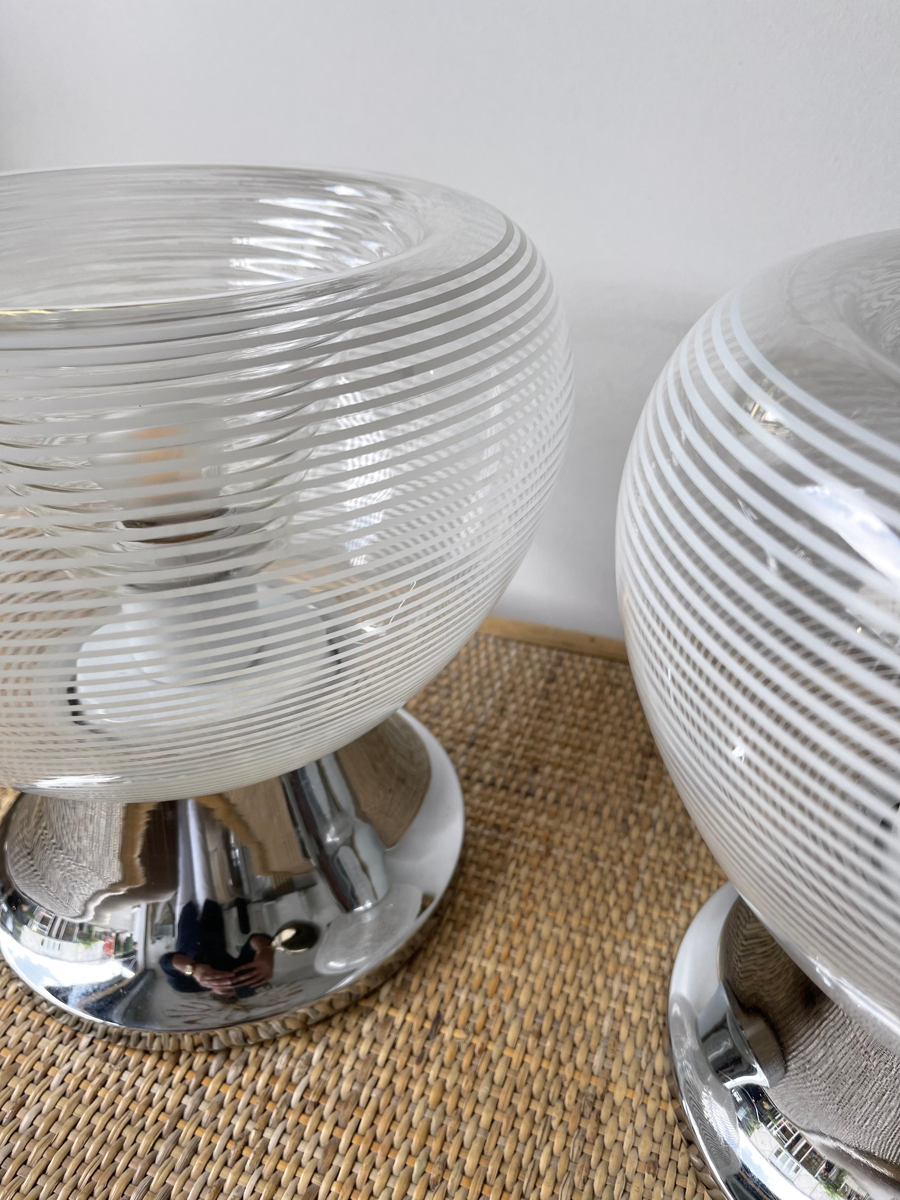 Pair of Stripe Murano Glass and Metal Chrome Lamps by VeArt, Italy, 1970s For Sale 2