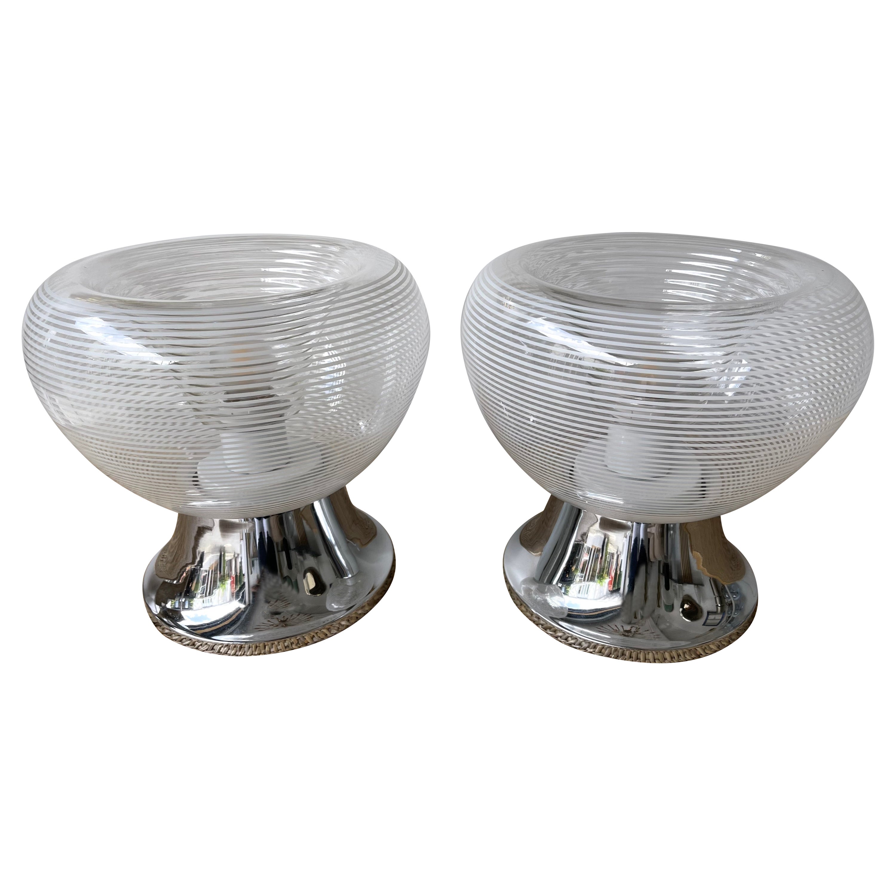 Paire de lampes à rayures en verre de Murano et chrome métallique par VeArt, Italie, 1970