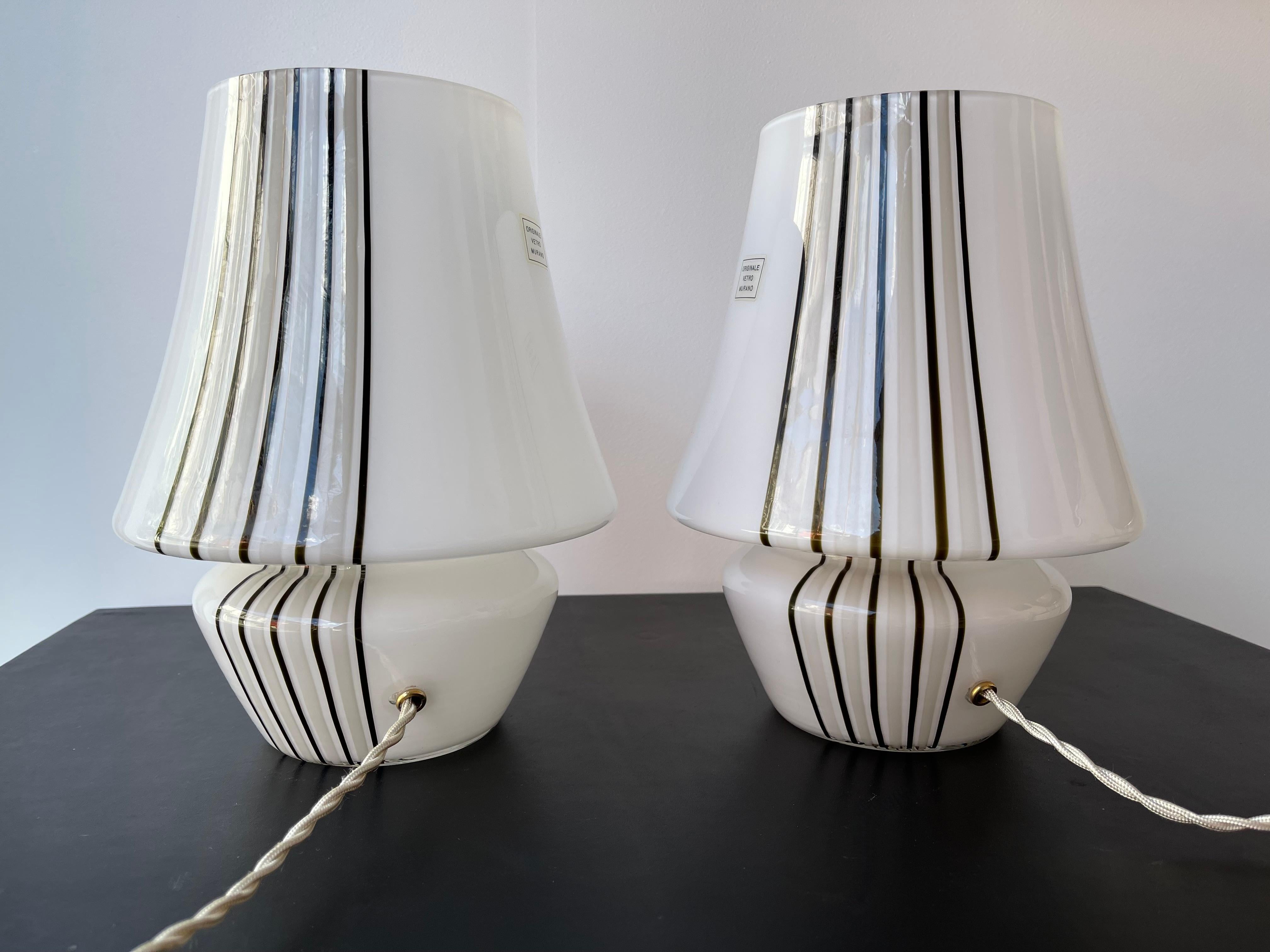 Pair of Stripe Murano Glass Lamps, Italy, 1970s For Sale 5
