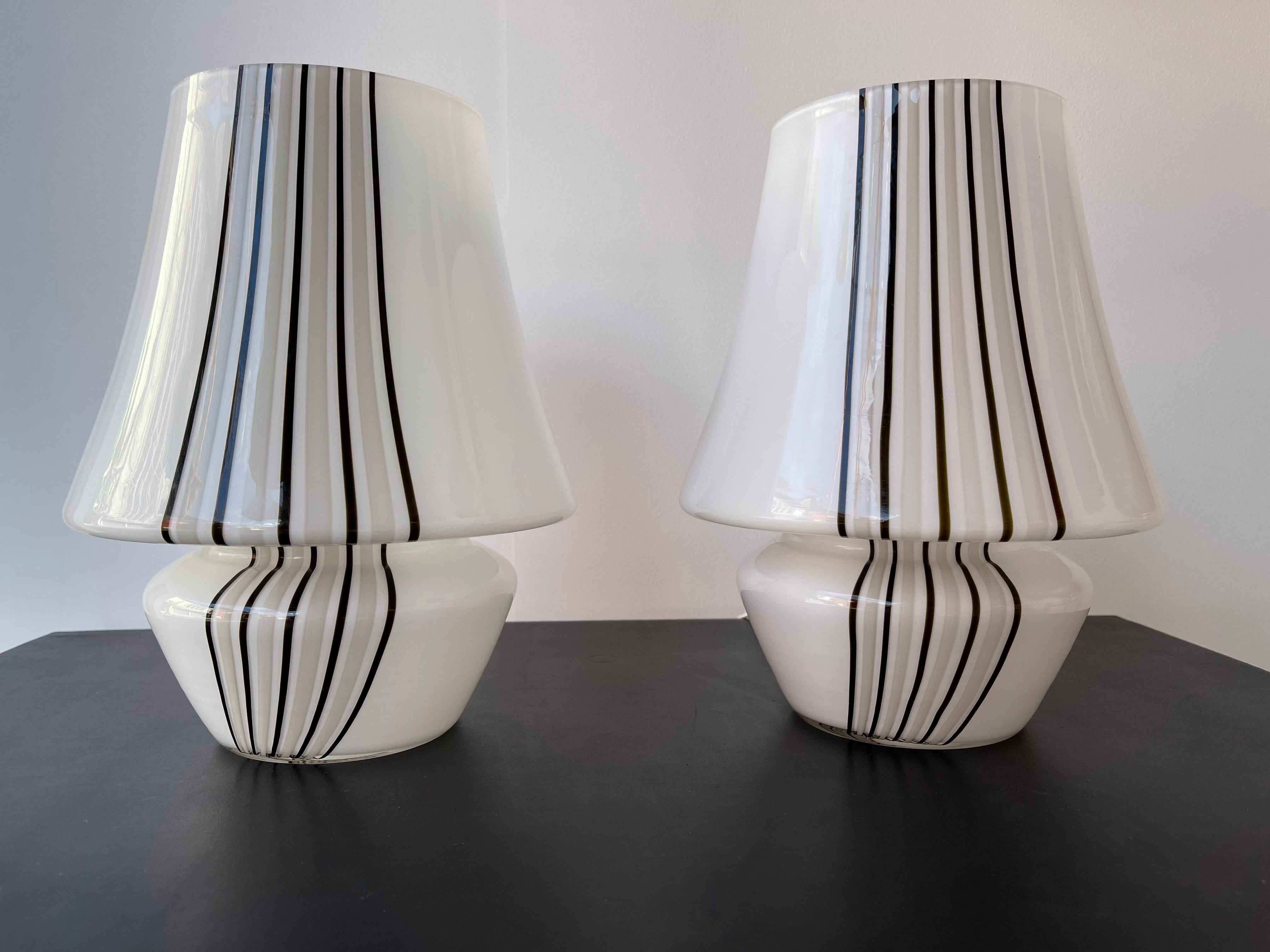 Late 20th Century Pair of Stripe Murano Glass Lamps, Italy, 1970s For Sale