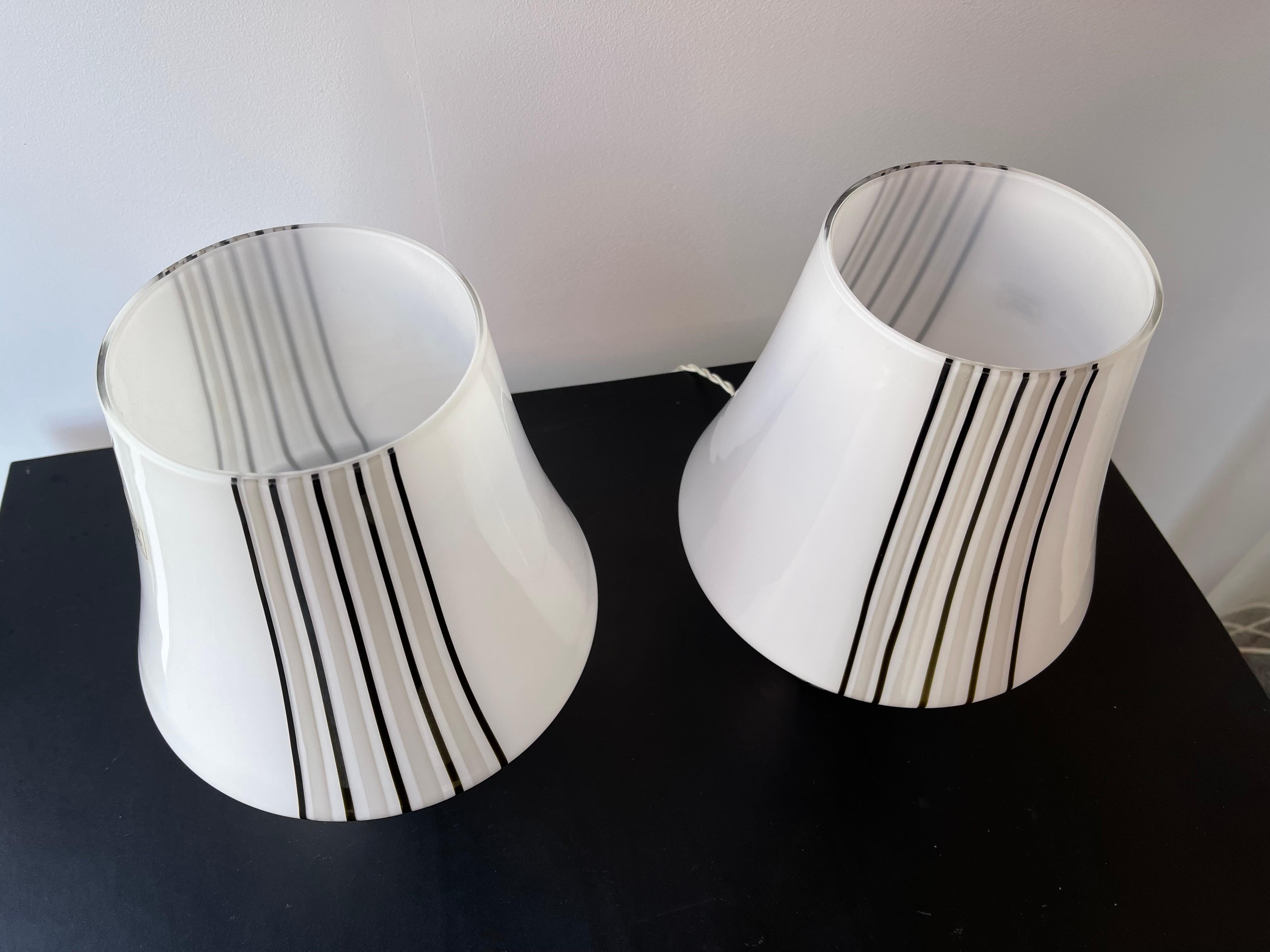 Pair of Stripe Murano Glass Lamps, Italy, 1970s For Sale 1