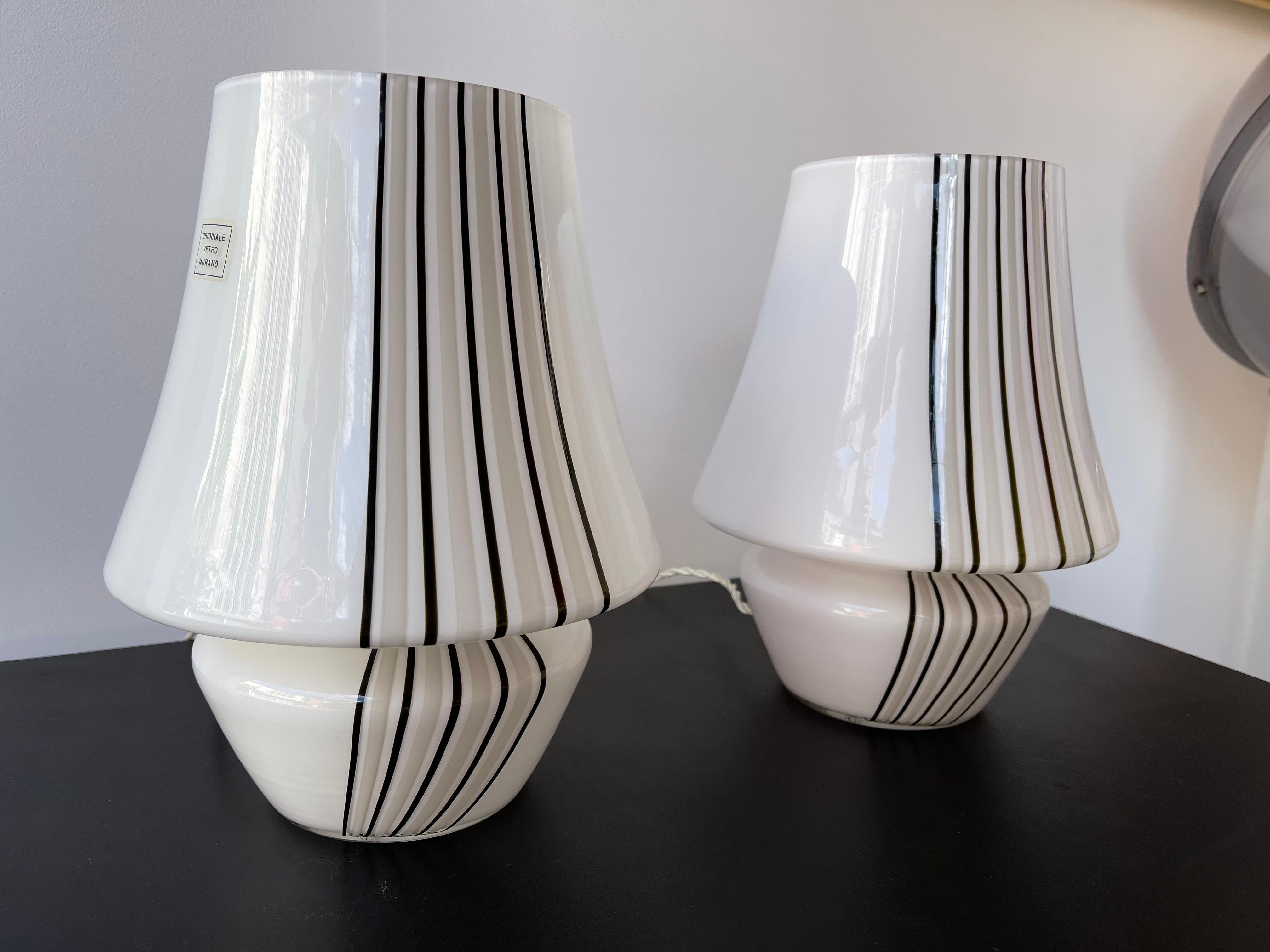 Pair of Stripe Murano Glass Lamps, Italy, 1970s For Sale 2