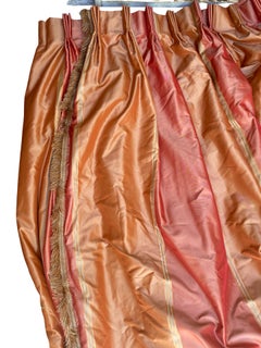 Pair of Stripe Silk Drapes Fringe Trim Large Size