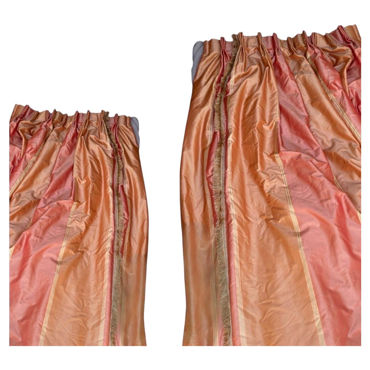 Pair of Stripe Silk Drapes Fringe Trim Large Size Scalamandre Attributed