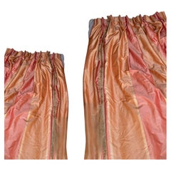 Pair of Stripe Silk Drapes Fringe Trim Large Size
