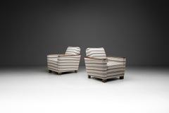 Pair of Striped Armchairs with Wooden Frame, Europe 20th Century