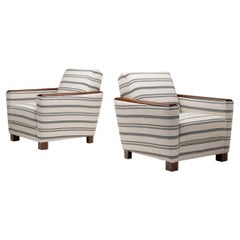 Pair of Striped Armchairs with Wooden Frame, Europe 20th Century