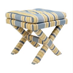 Pair Of Striped Billy Baldwin Style Cross Leg Ottomans