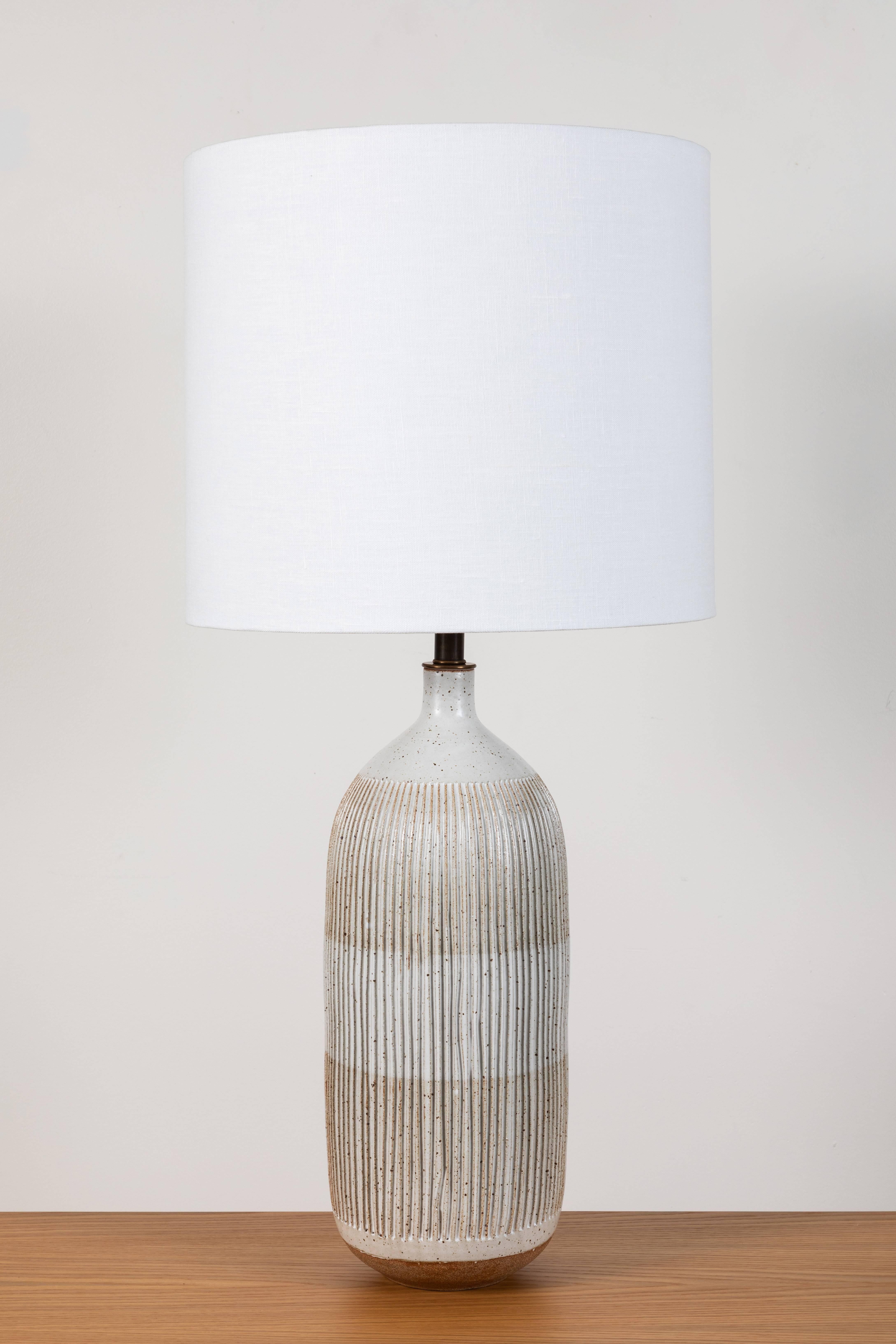 Pair of striped bottle lamps by Mt. Washington for Lawson-Fenning.
 