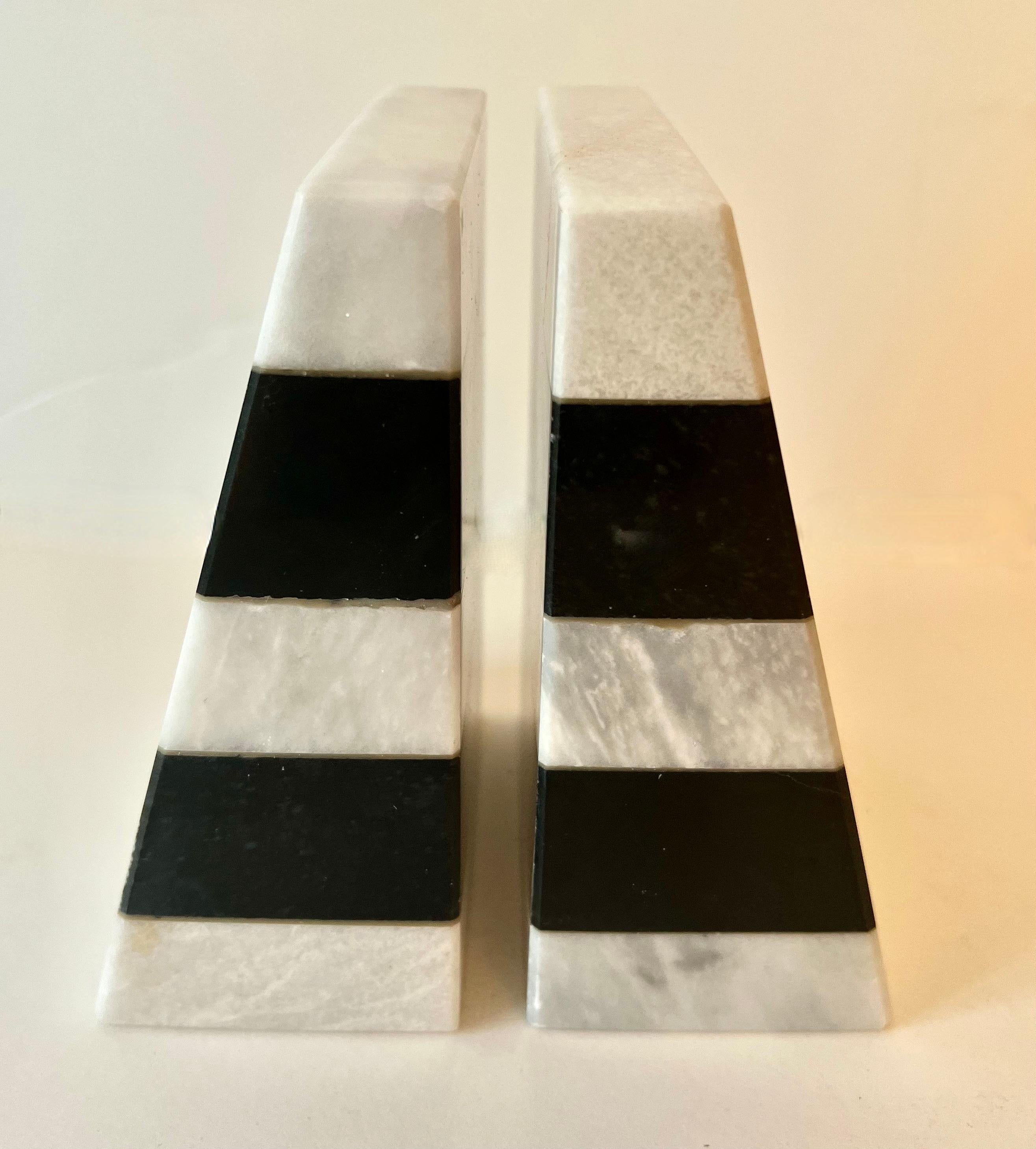 Modern Pair of Striped Carrera Marble Bookends  For Sale