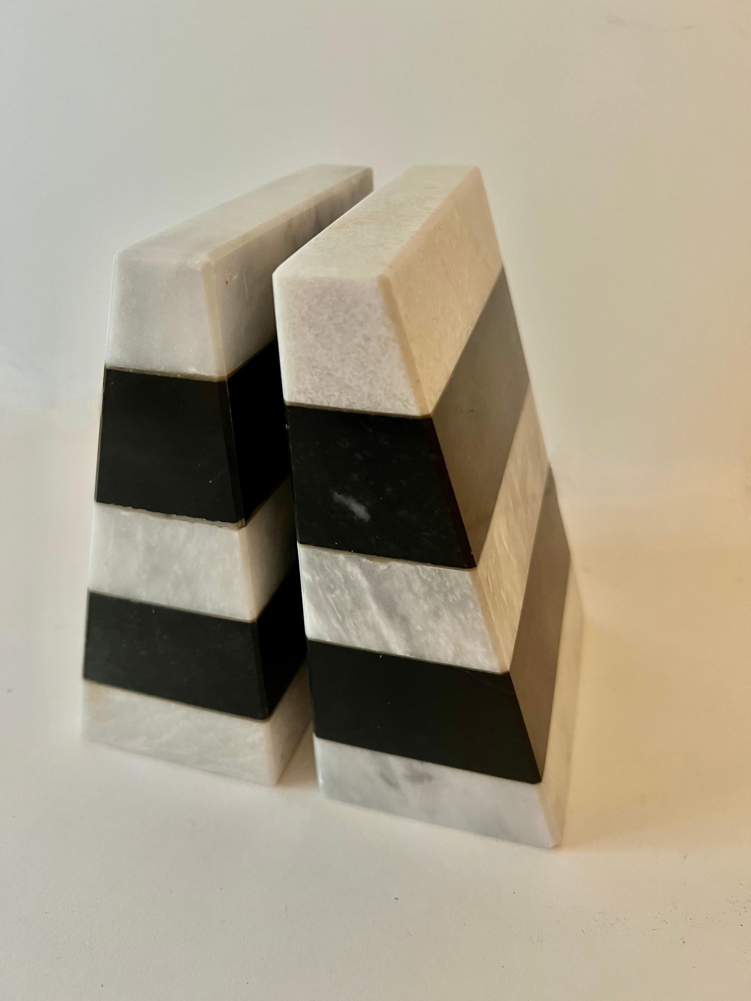 Hand-Crafted Pair of Striped Carrera Marble Bookends  For Sale