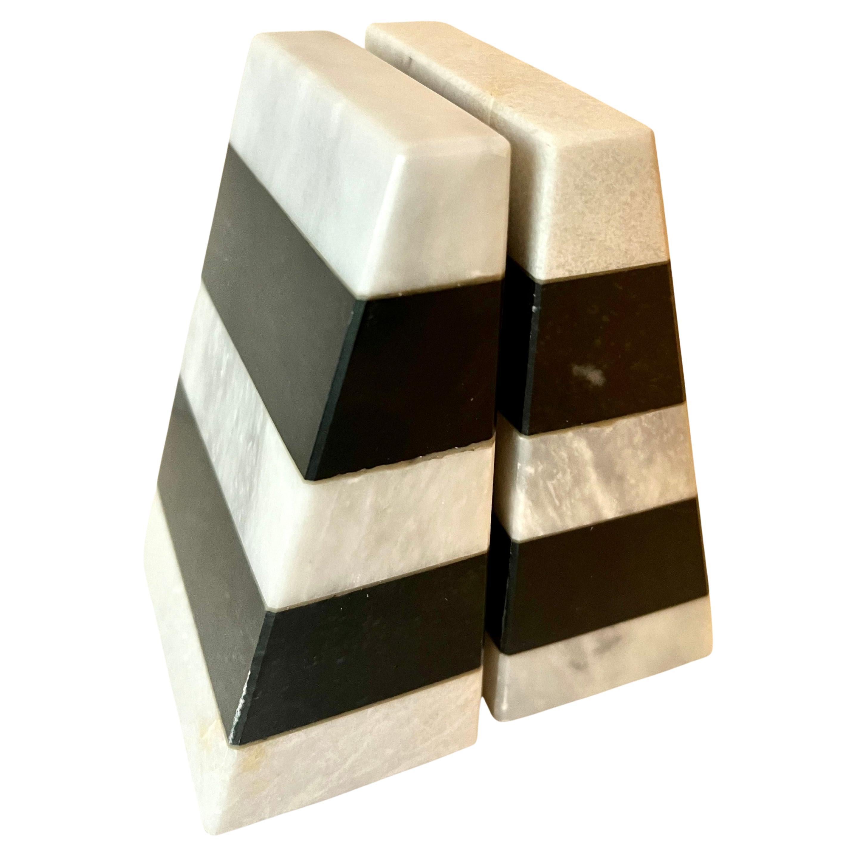 Pair of Striped Carrera Marble Bookends  For Sale