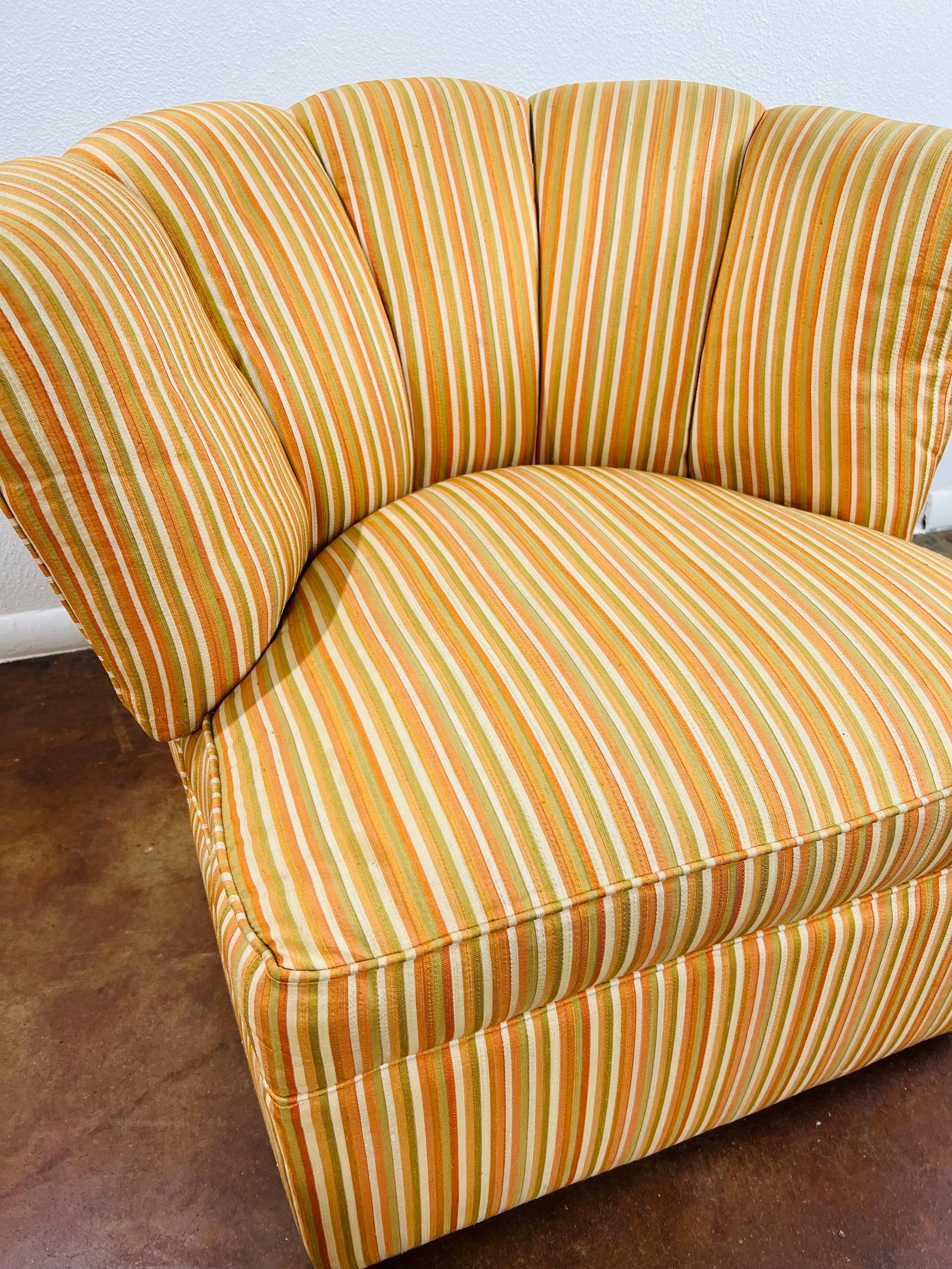 Pair of Striped Channel Back Swivel Chairs For Sale 6