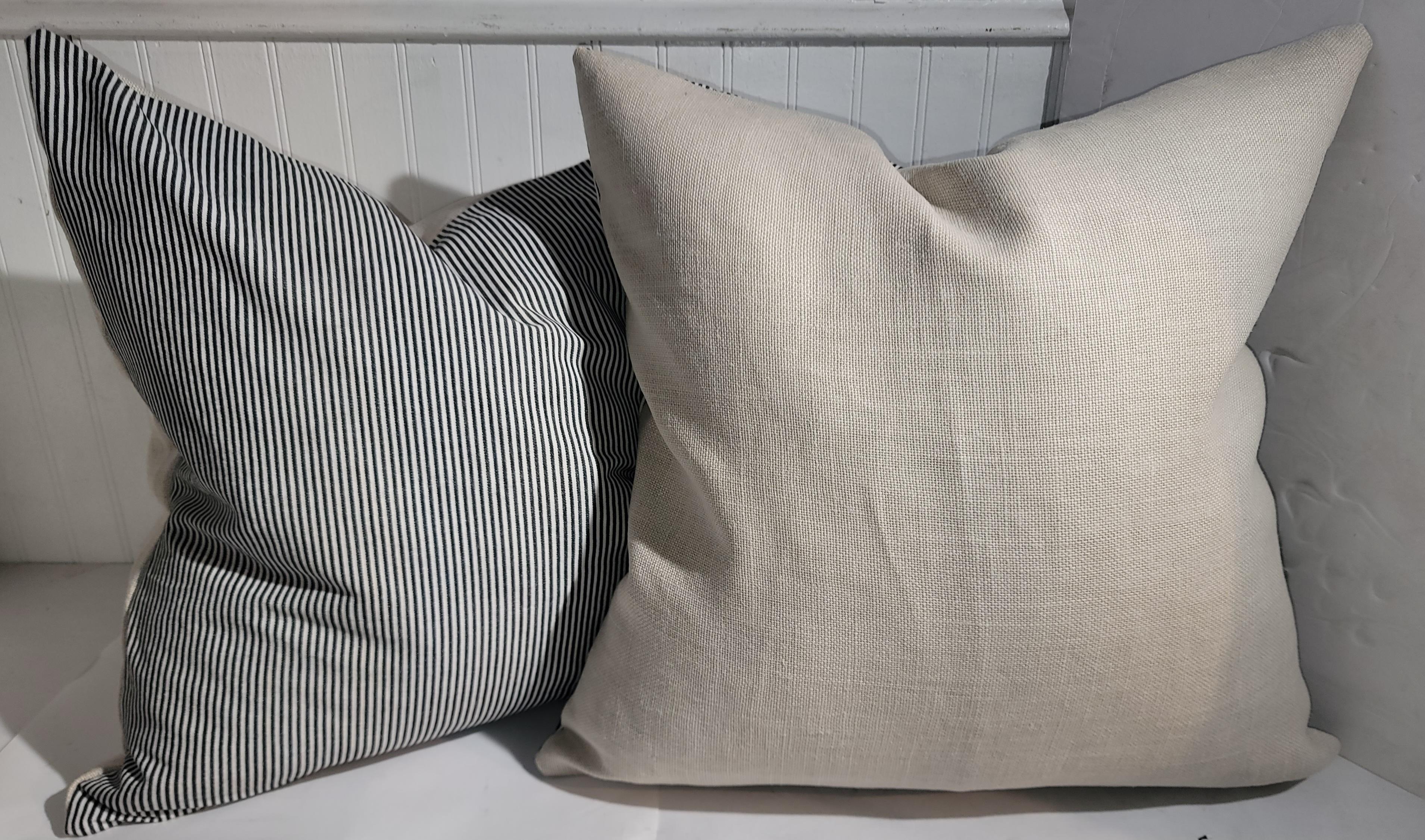 American Pair of Striped Cotton Ticking Pillows  For Sale