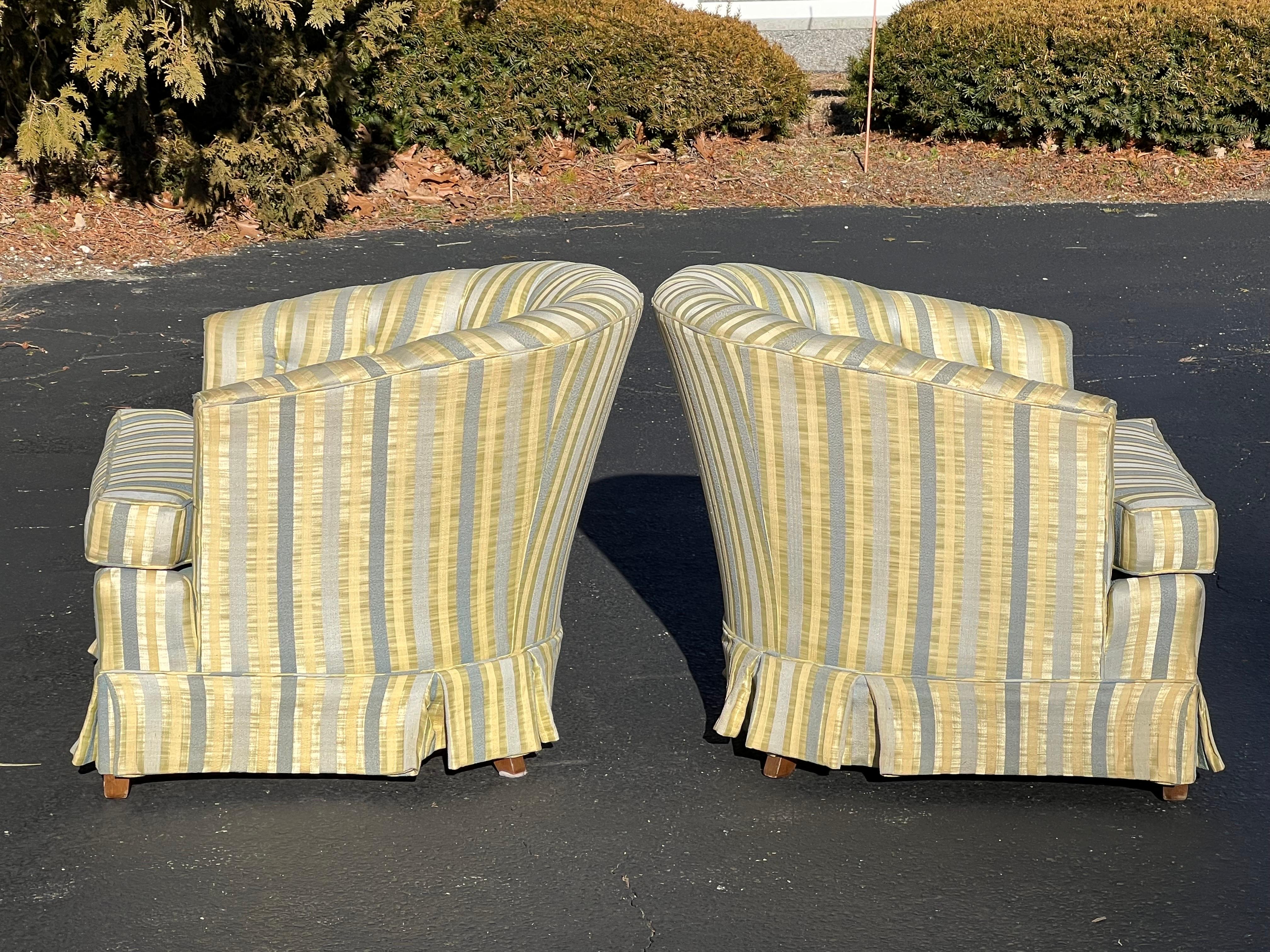 Pair of Striped Cube Club Chairs In Good Condition In Redding, CT