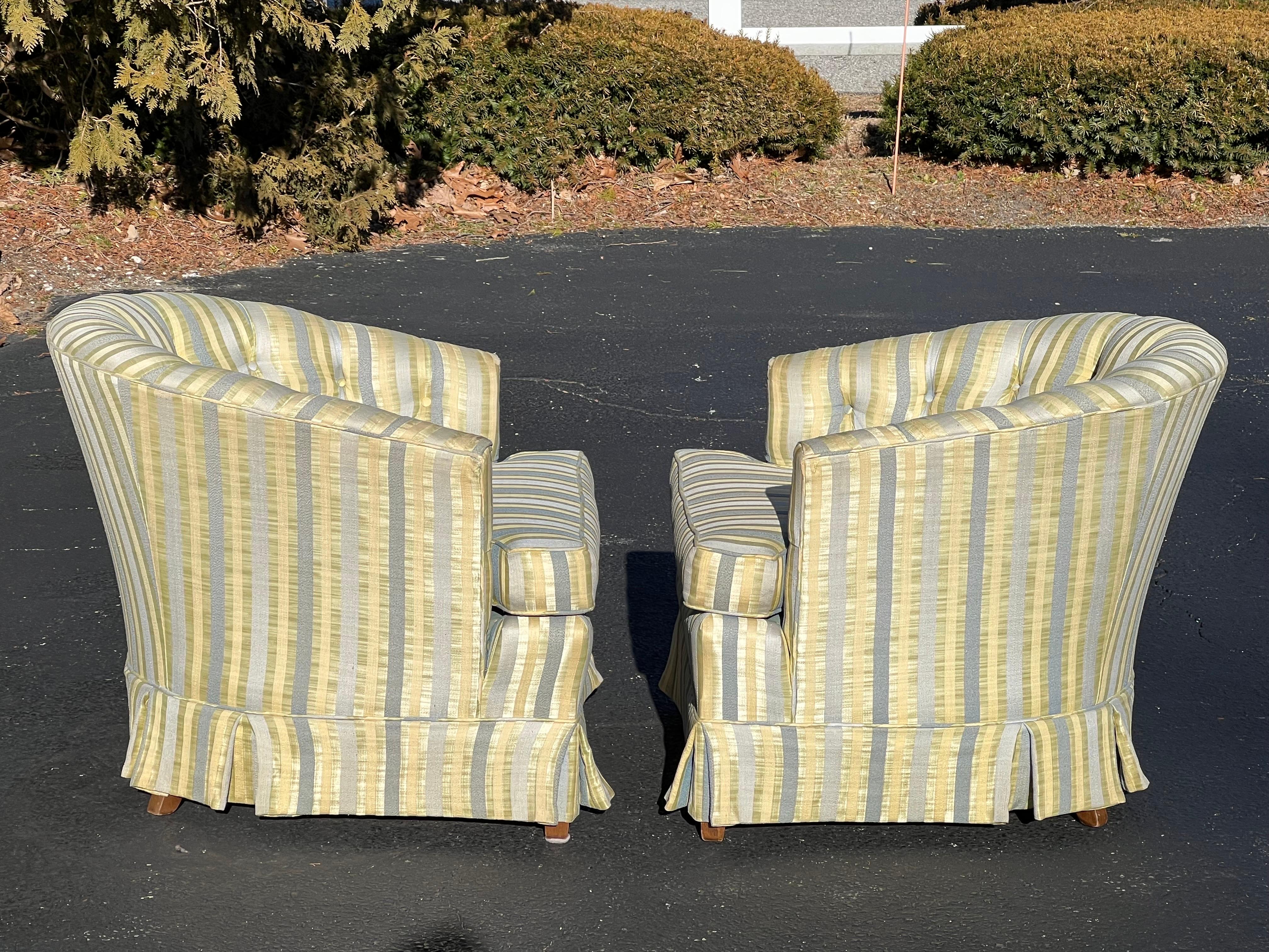 Late 20th Century Pair of Striped Cube Club Chairs