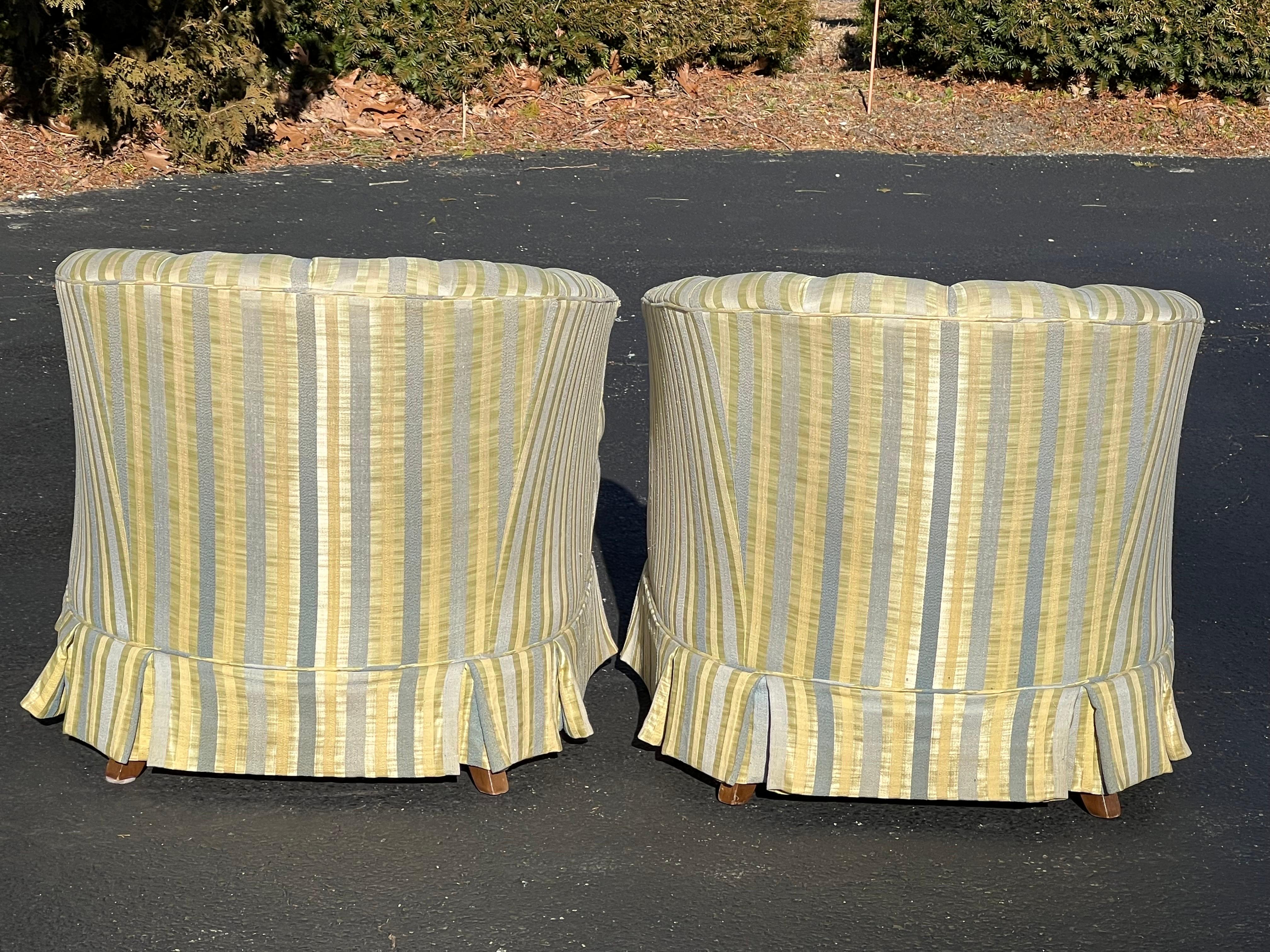 Silk Pair of Striped Cube Club Chairs