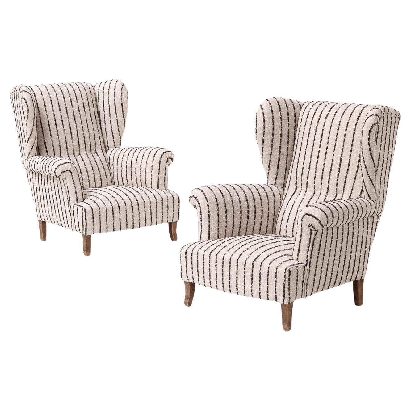 Pair of Striped French Bergère Armchairs, 1970s For Sale